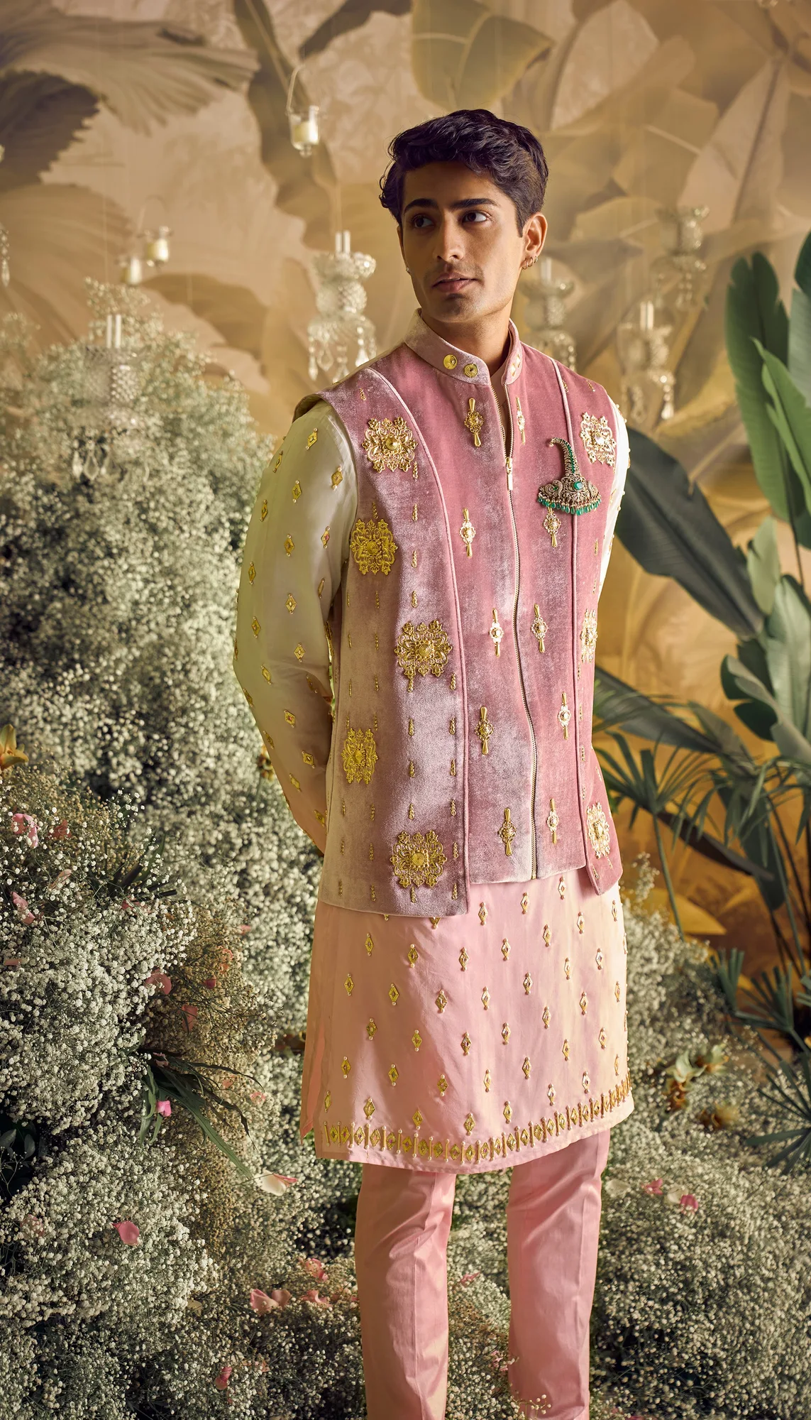 Hugo - Ivory And Rose Pink Vest Jacket Set by Papa Don't Preach