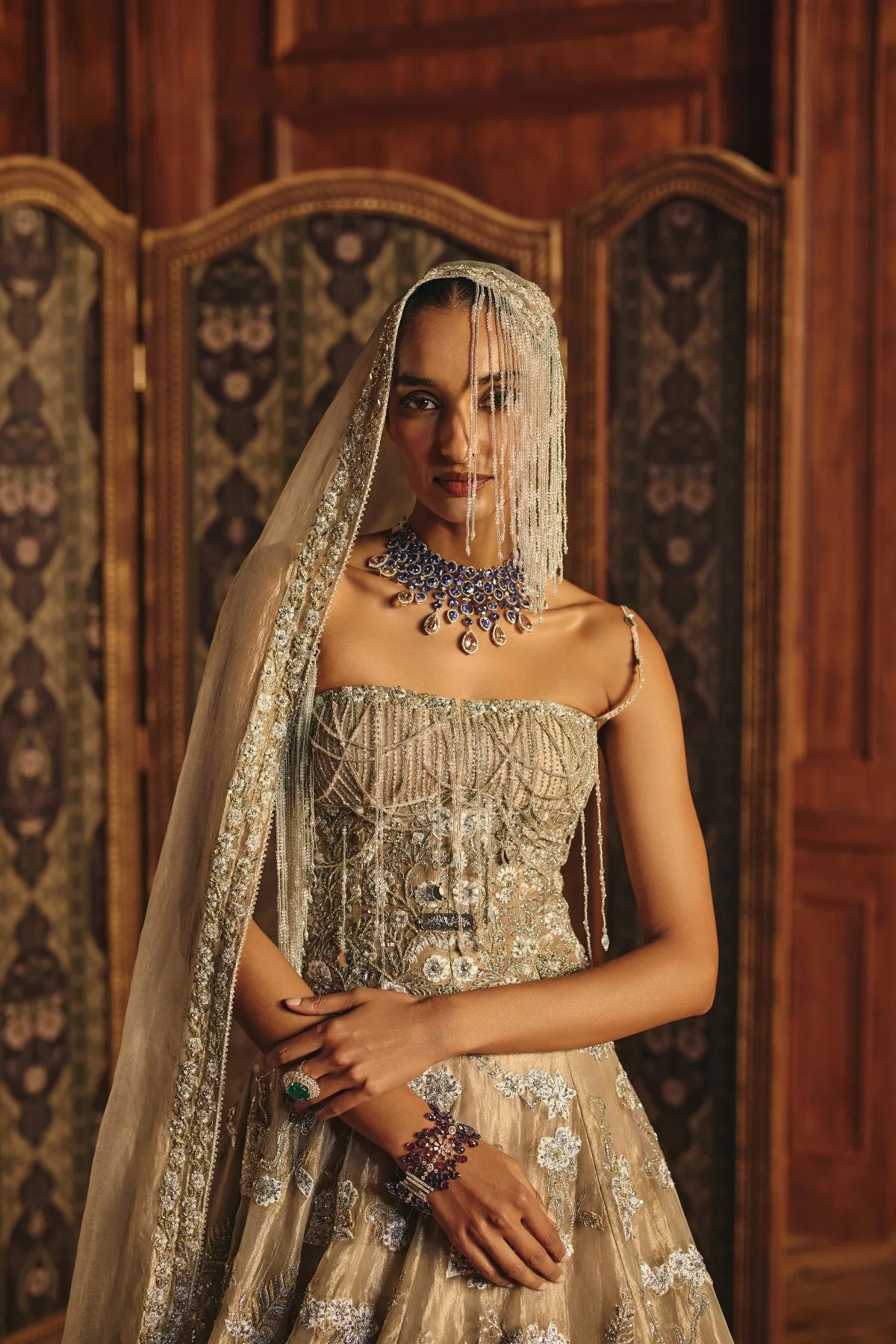 Samiya by Mahima Mahajan, silver lehenga, view 3