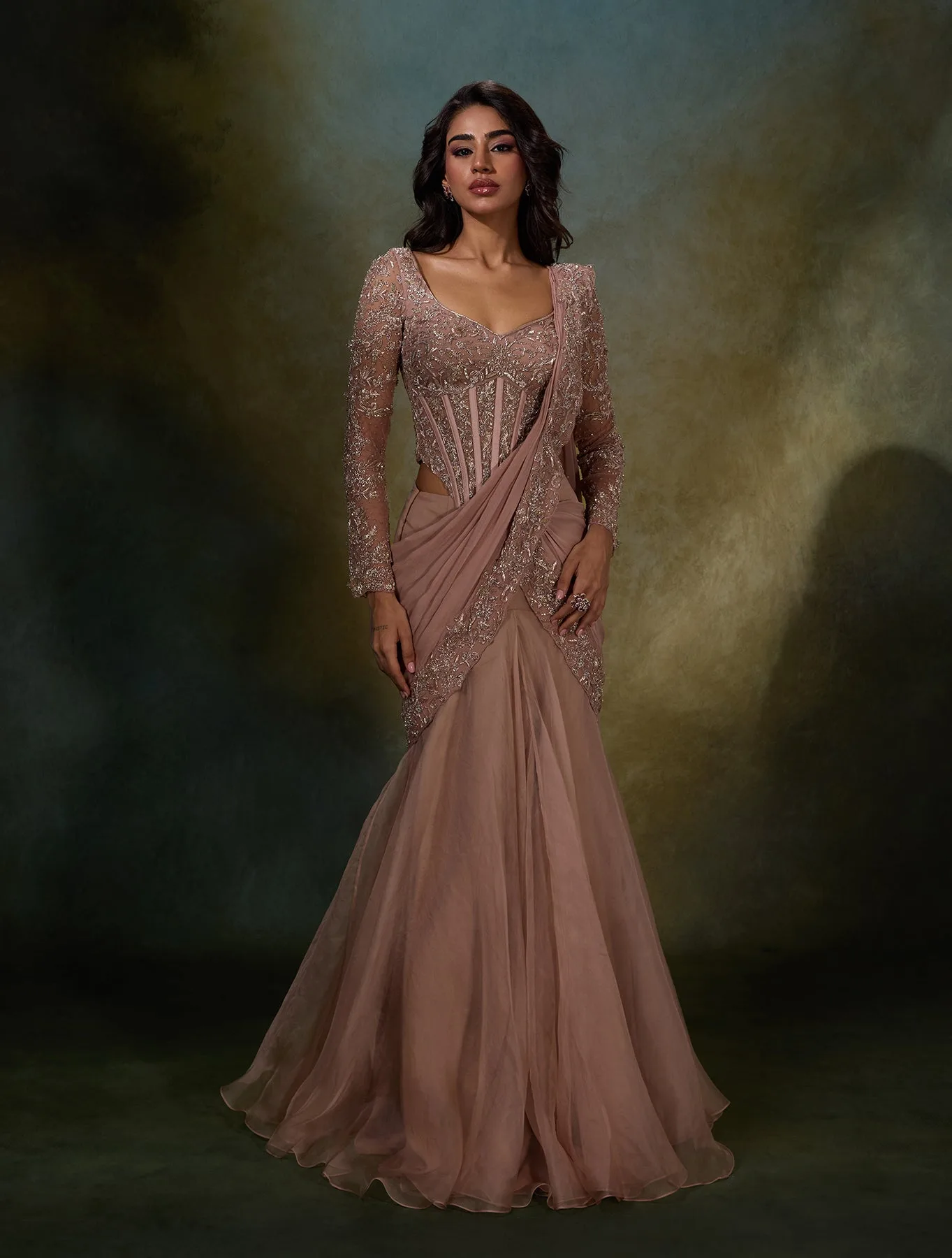 Emilia by Shloka Khialani, champagne lehenga, view 3