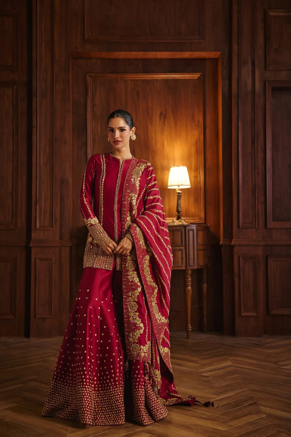 Sanya by Mahima Mahajan, red sharara, view 3