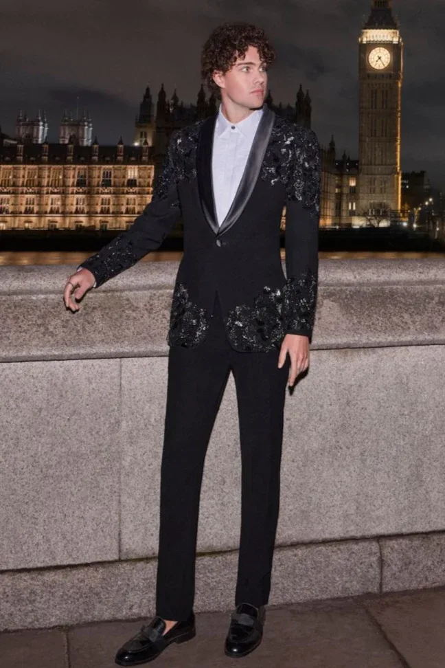 Black Embroidered Tuxedo Set by Seema Gujral