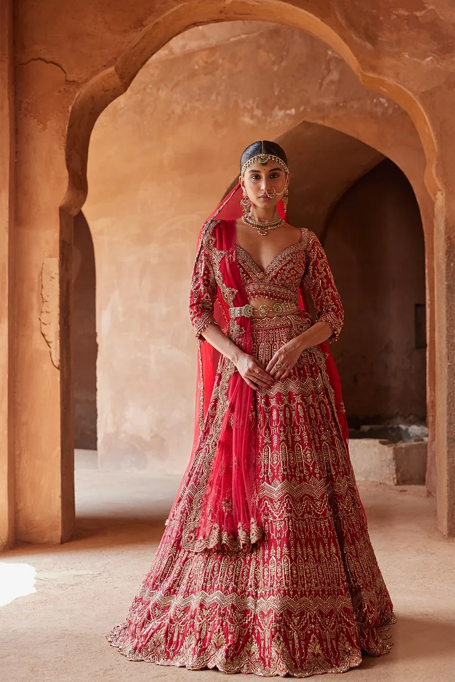 Cardinal Bandish Lehenga by Nitika Gujral