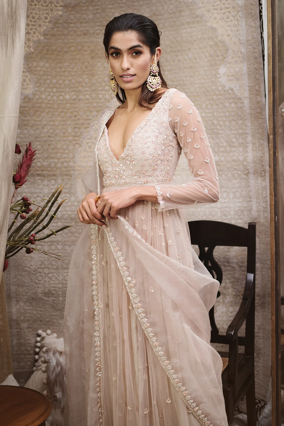 Afrin by Ridhi Mehra, champagne anarkali, view 3