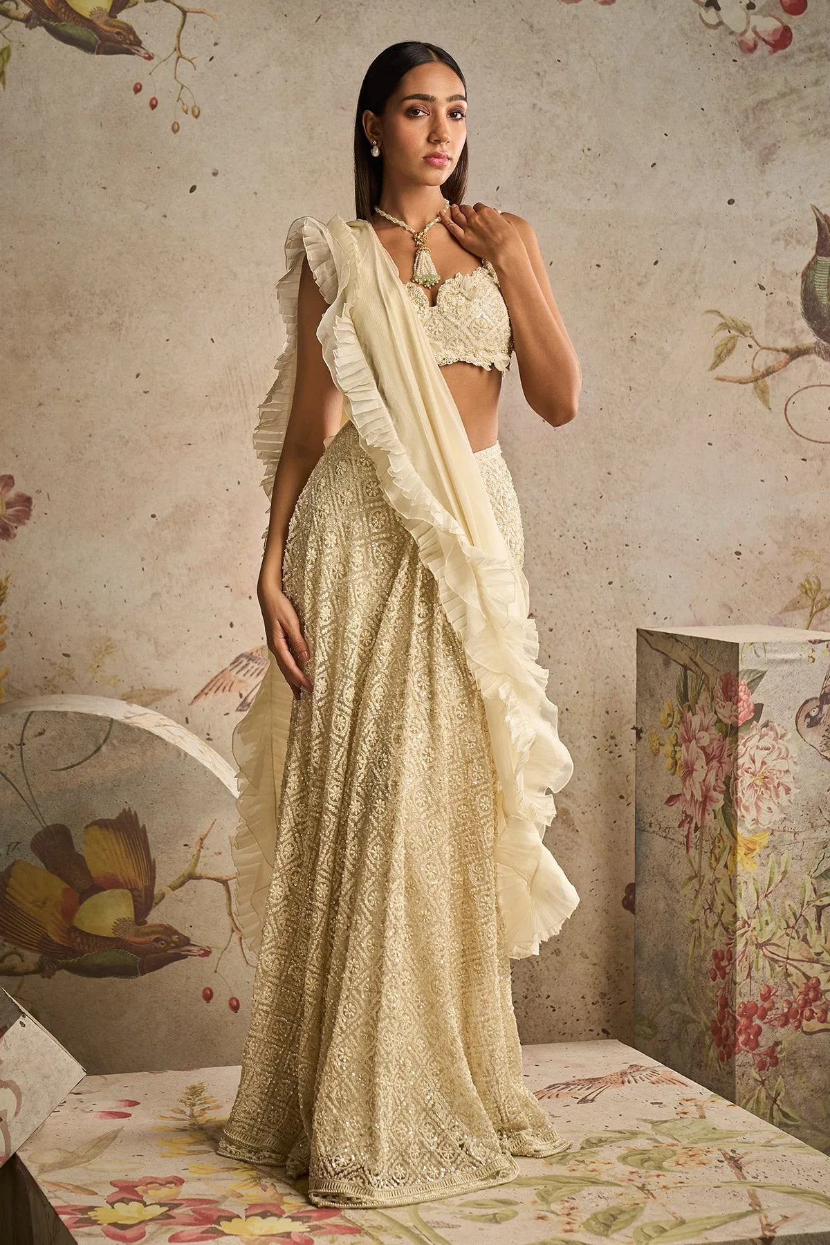 Finesse Saree Skirt Set by Ridhi Mehra in ivory