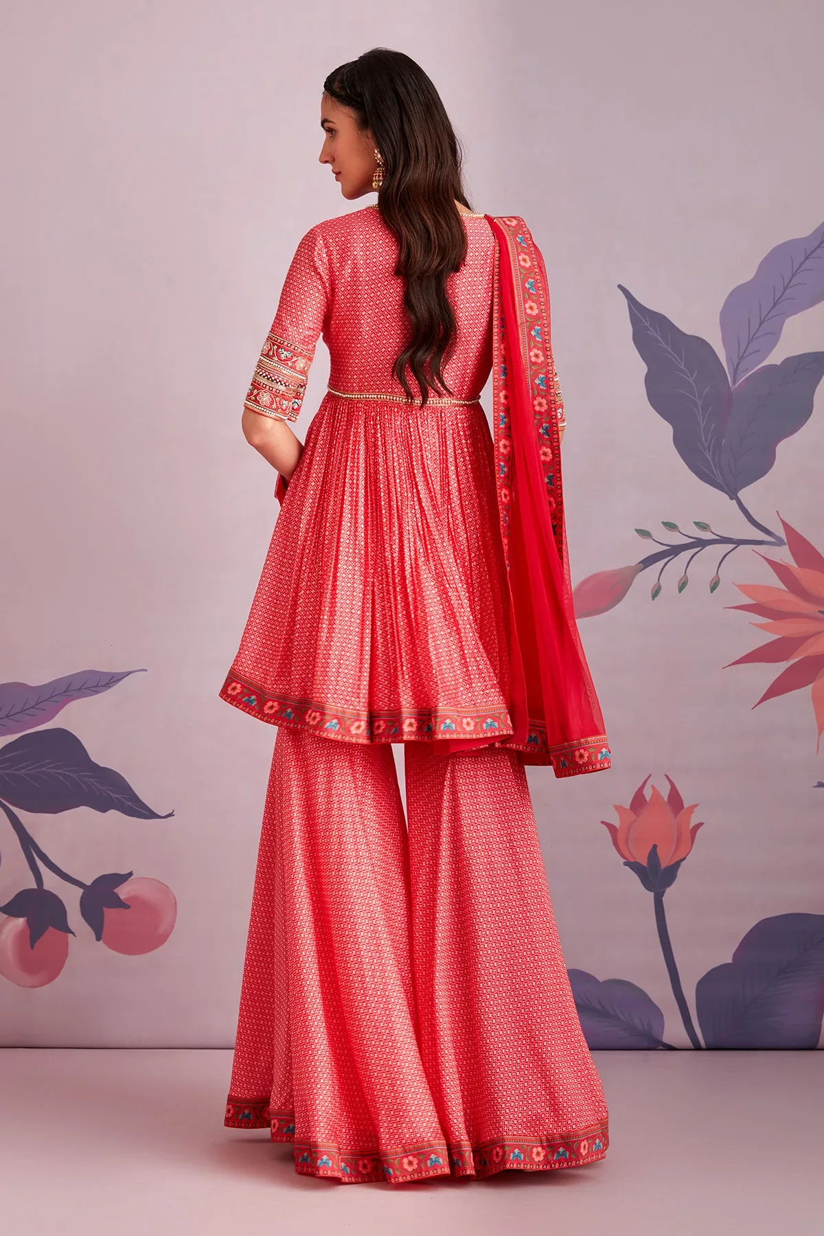 Ambrosia In Red by Ridhi Mehra, red anarkali, view 3