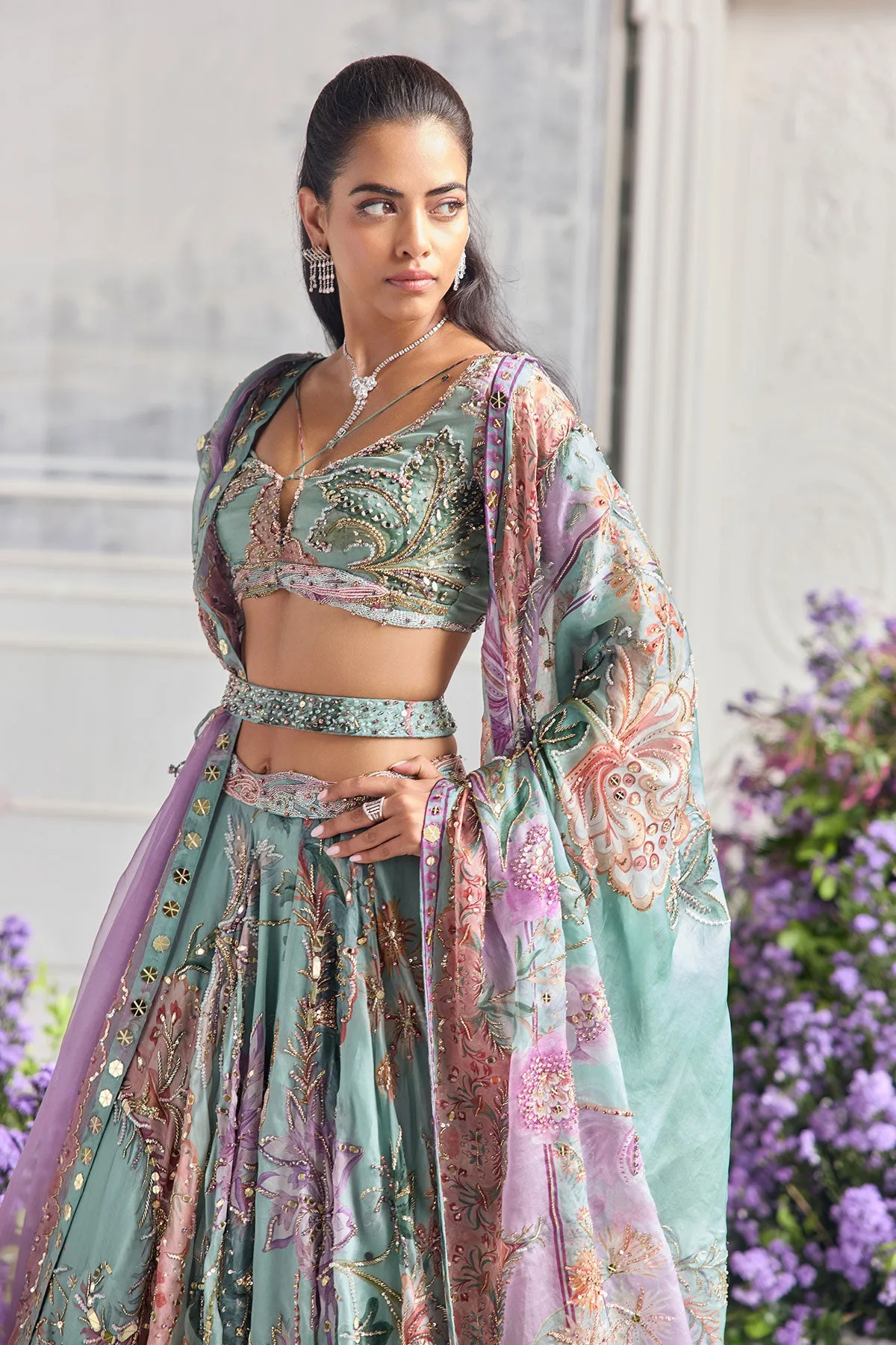 Niara Heavy Hand Embroidered Lehenga Set with Belt by Mahima Mahajan