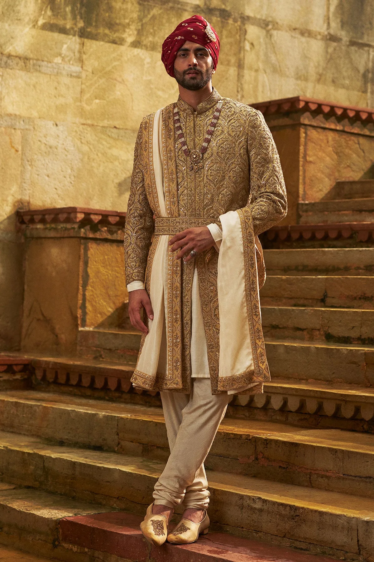 Blush Pink Sherwani Set by Nitika Gujral