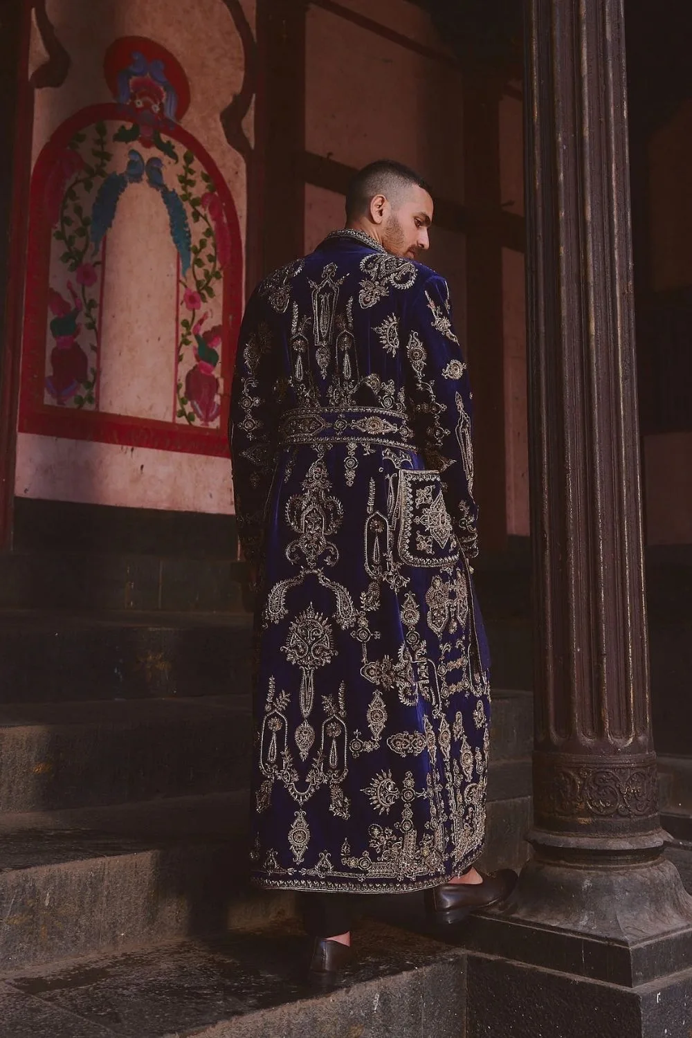 Yajat Jacket Set by Jigar Mali in navy blue, view 4