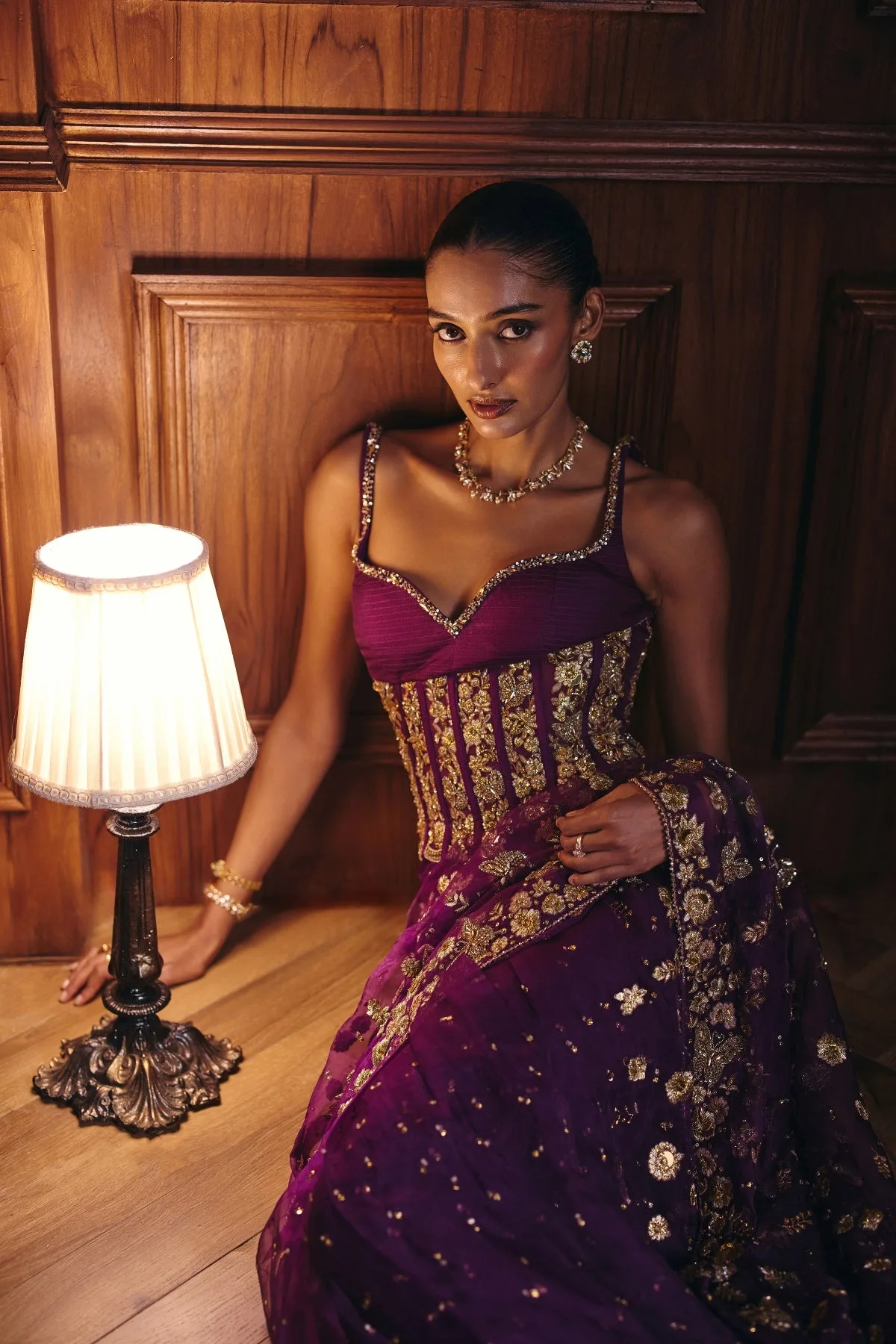 Aashna by Mahima Mahajan, purple sari, view 3