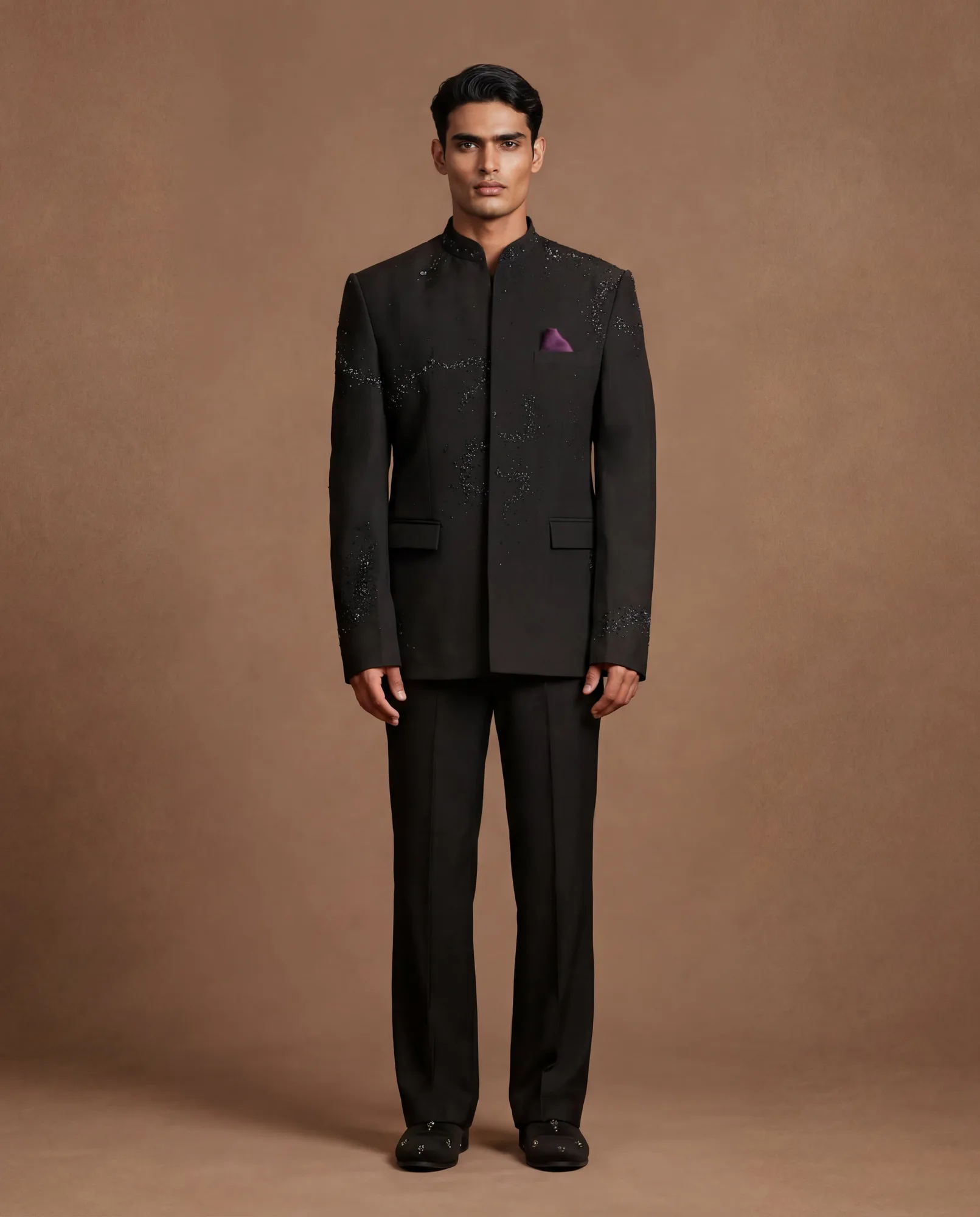 Kestrin Bandhgala Set by Dolly J, charcoal grey jacket