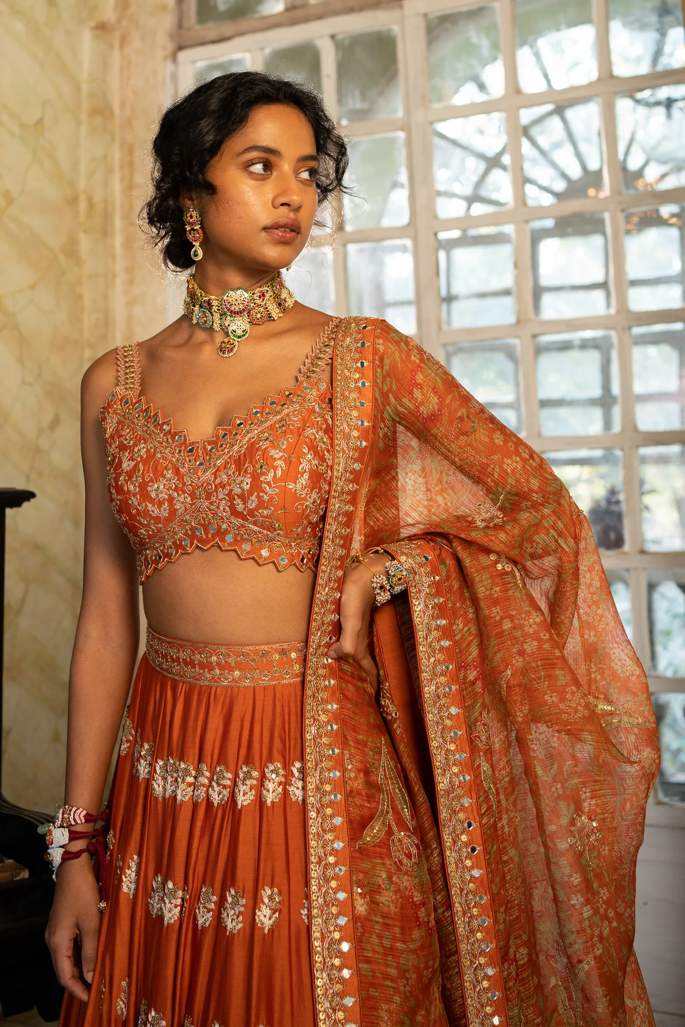 Nimrit Lehenga Set by Paulmi And Harsh in rust, view 3