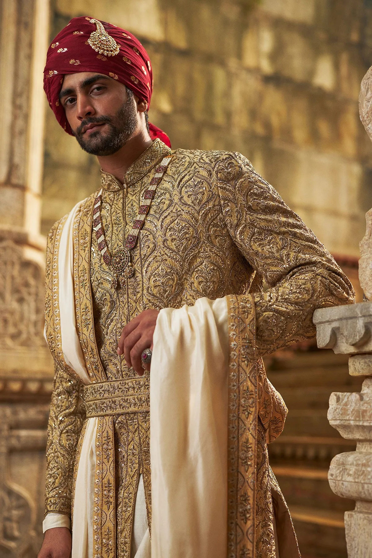 Blush Pink Sherwani Set by Nitika Gujral, view 3