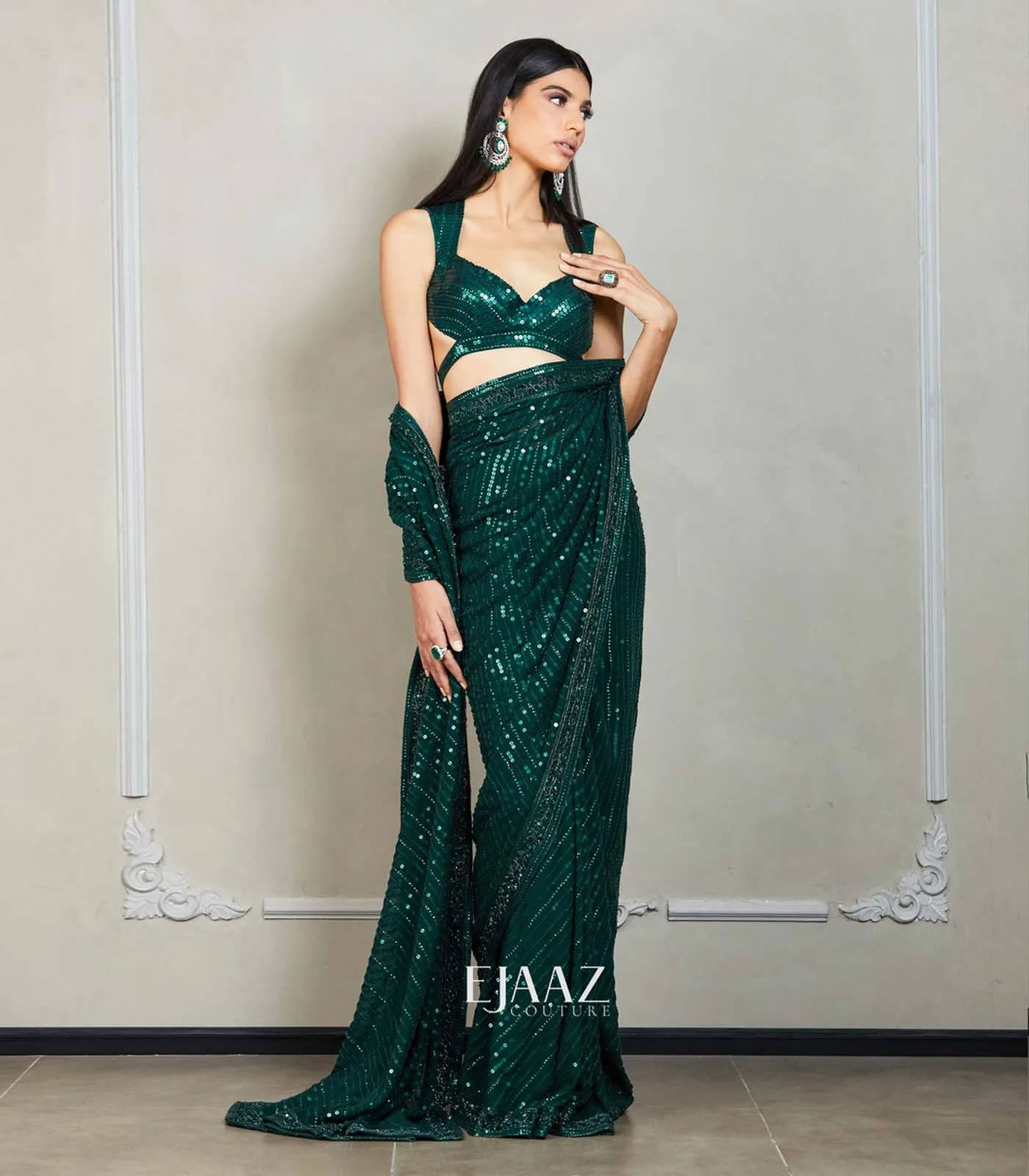 Jewels of Emerald Saree by Mukul Arora