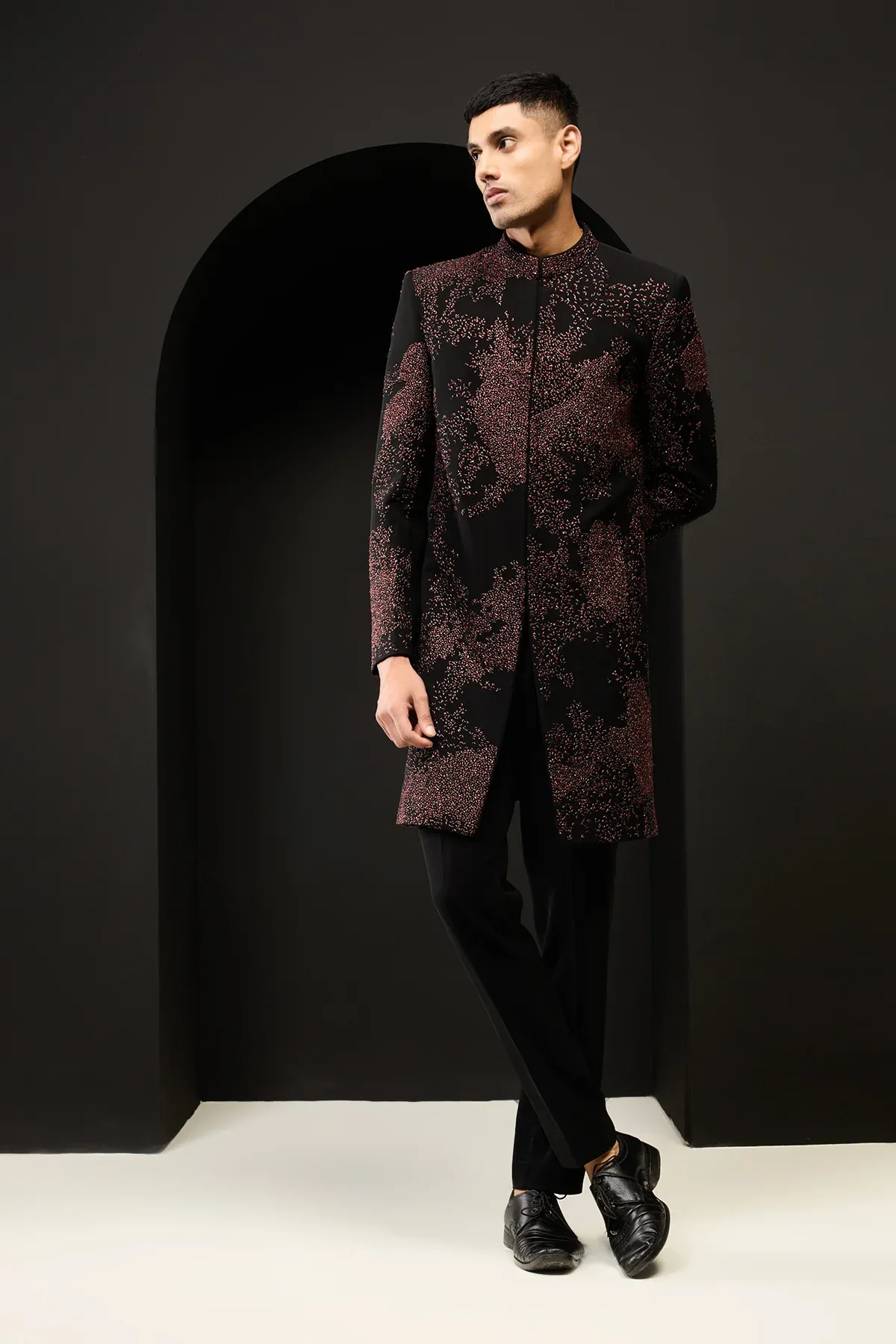Black indo Western highlighting with sequins pearls and thread work by Sarab Khanijou