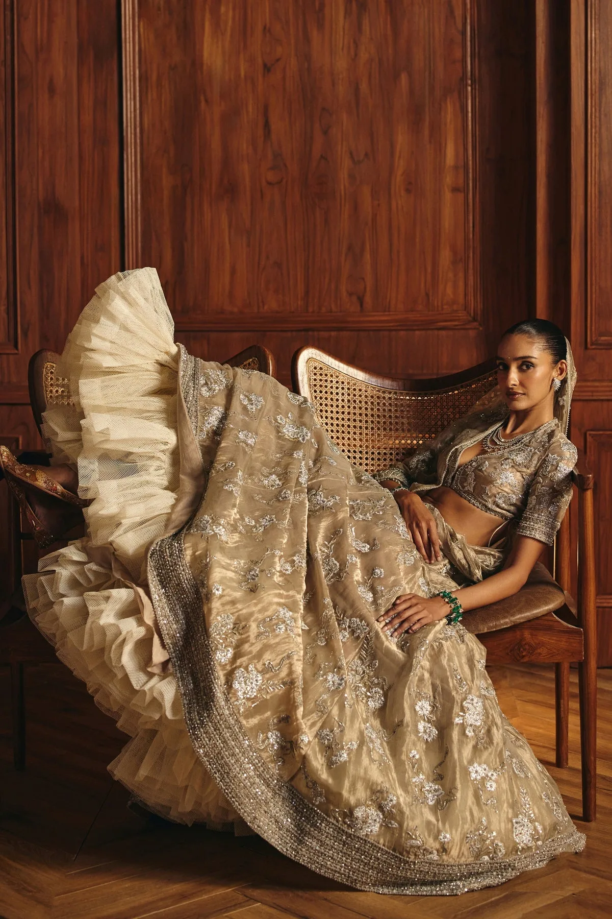 Aditi by Mahima Mahajan, silver lehenga, view 2