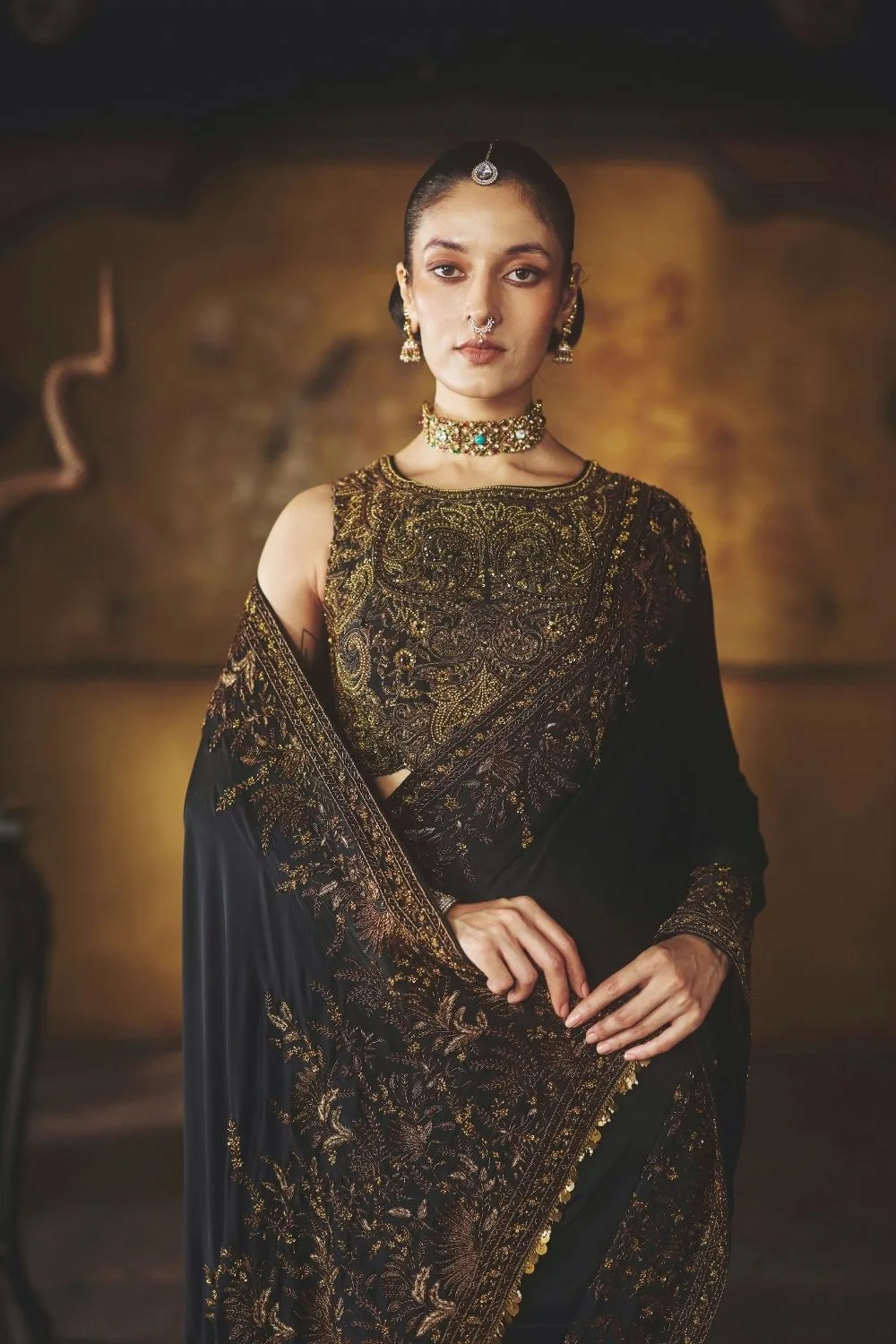 Kalindi Saree by Jigar Mali in black, view 3