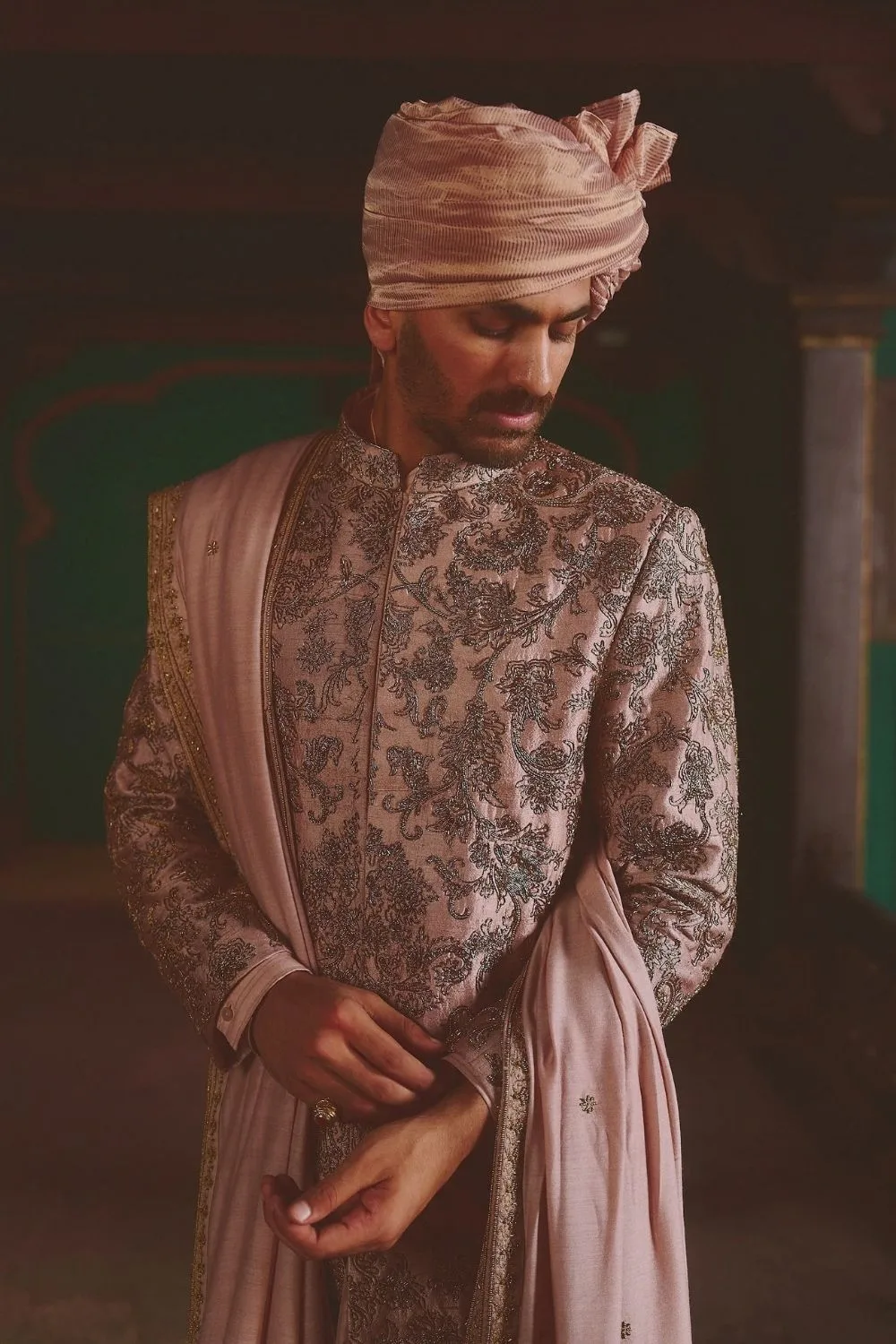 Parinay Sherwani by Jigar Mali in mauve, view 4