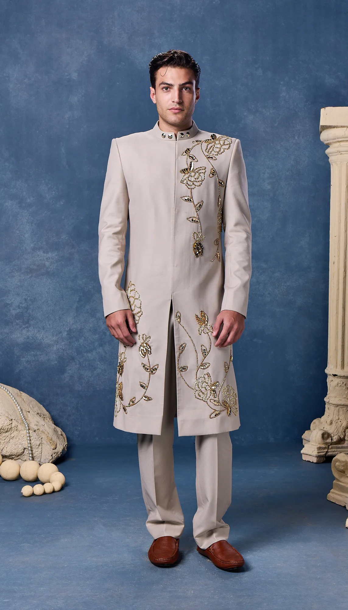 Royal Beige - Sherwani Set by Papa Don't Preach