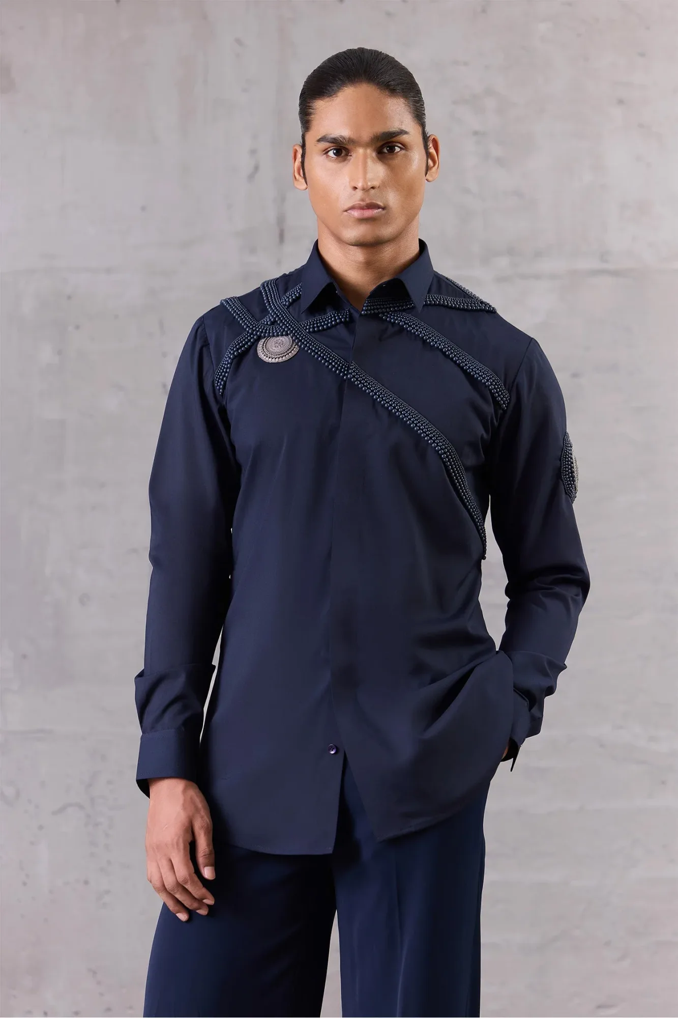 Navy Blue Bead Magic Shirt by Qbik
