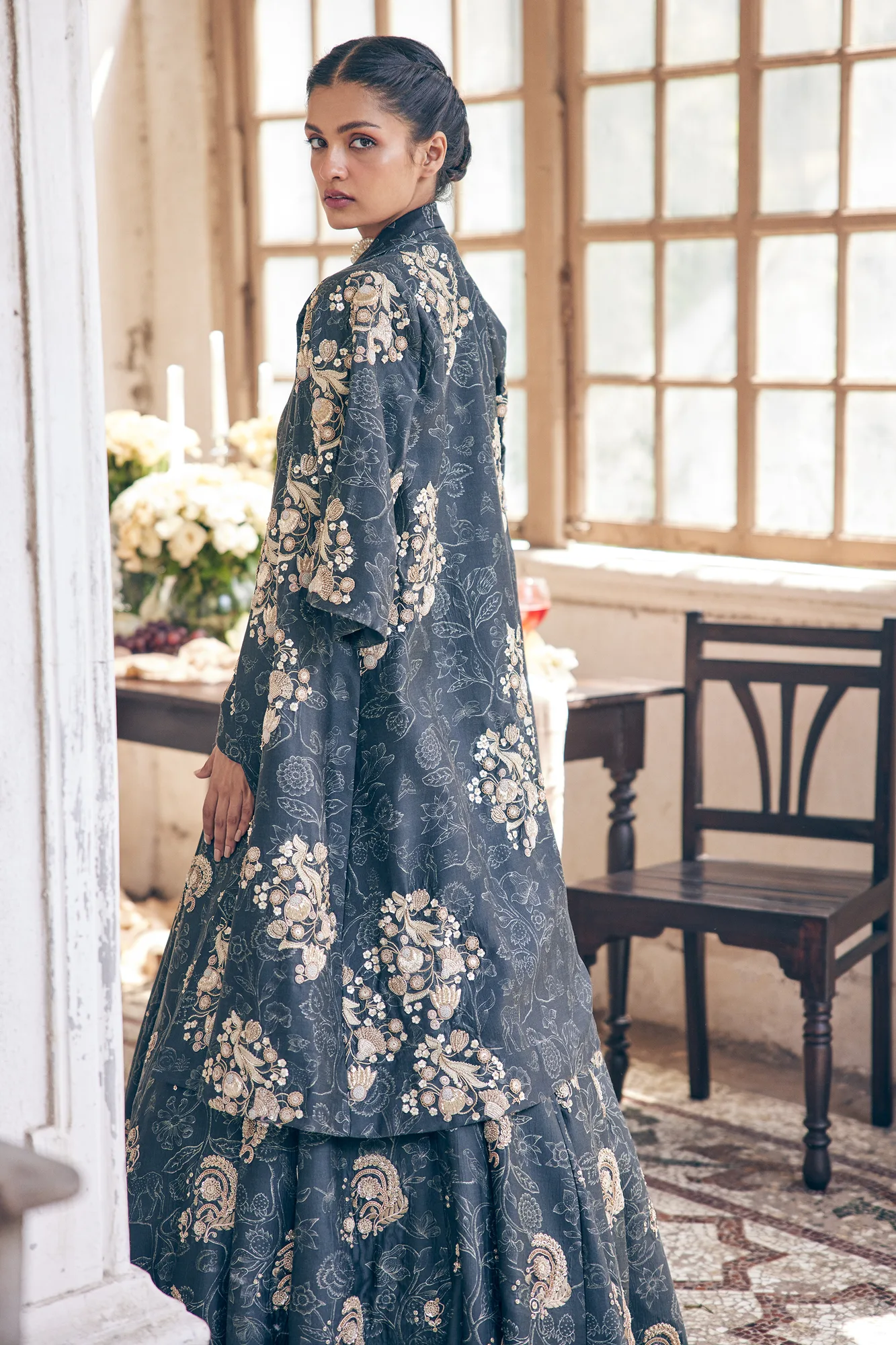 Brielle Anarkali Set by Paulmi And Harsh in black, view 4