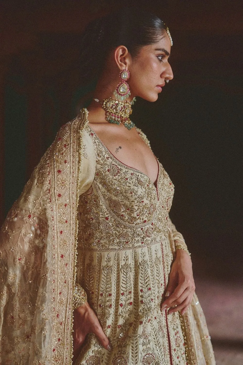 Tarangini Jacket Set by Jigar Mali in beige, view 4