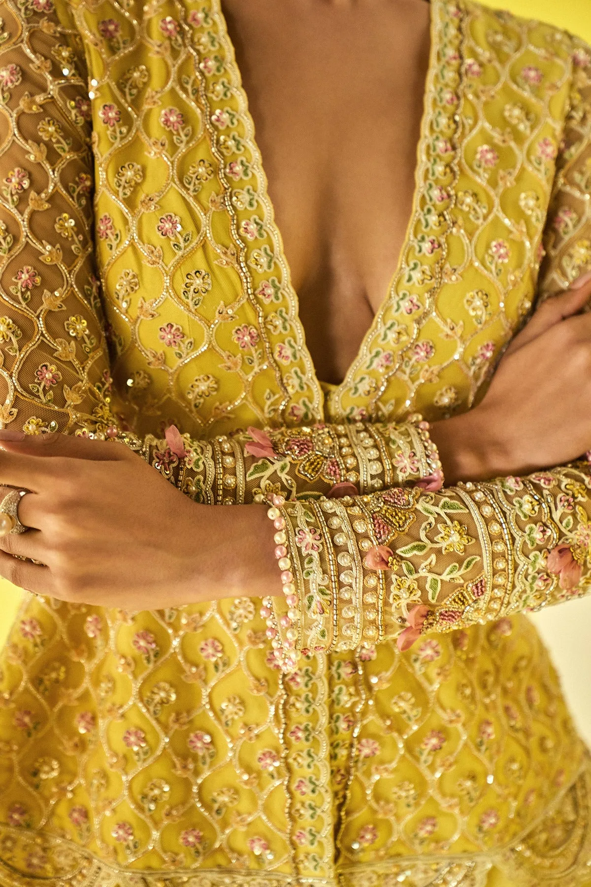 Aafeh by Ridhi Mehra, yellow sharara, view 4