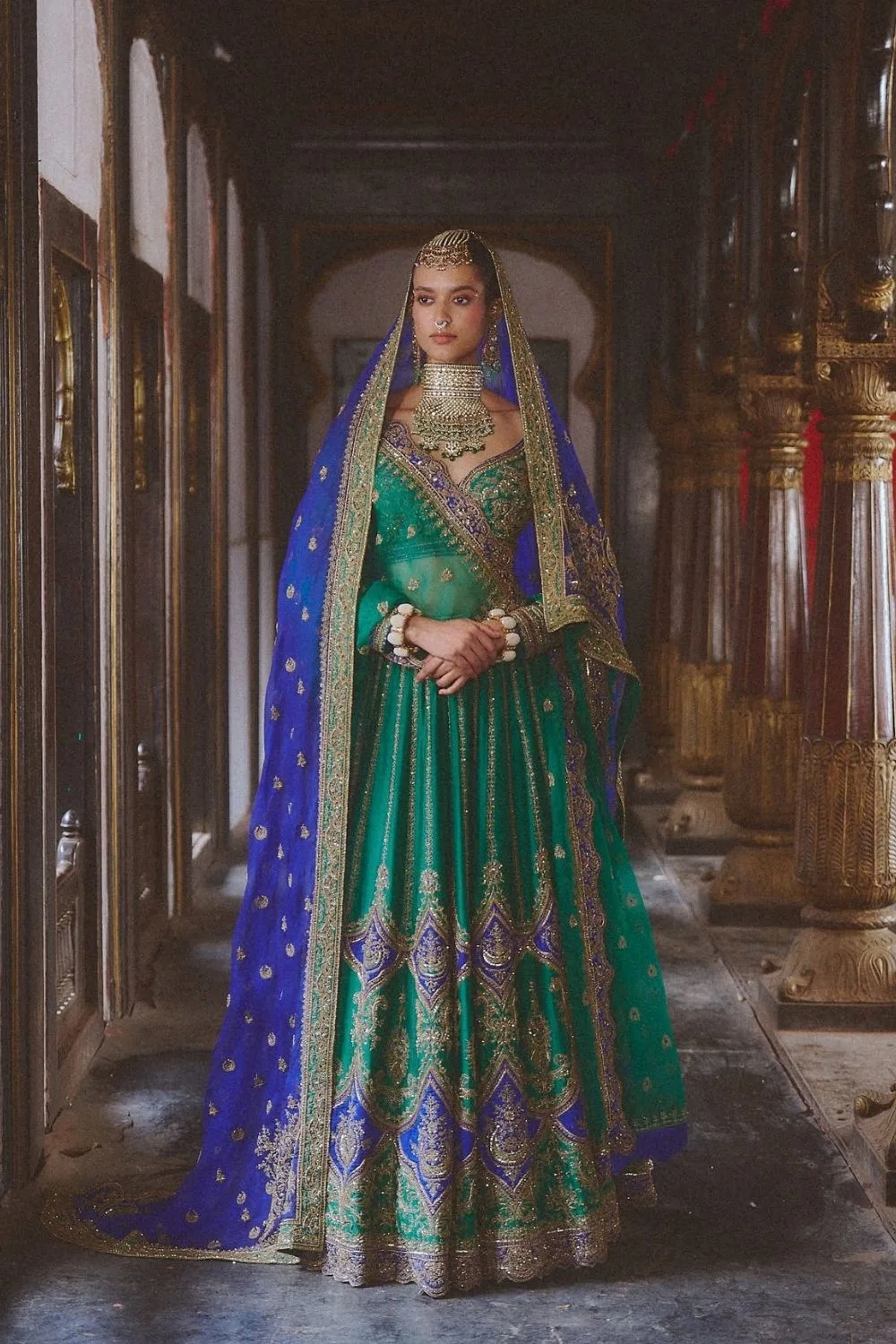 Mangala Lehenga Set by Jigar Mali in green, view 4