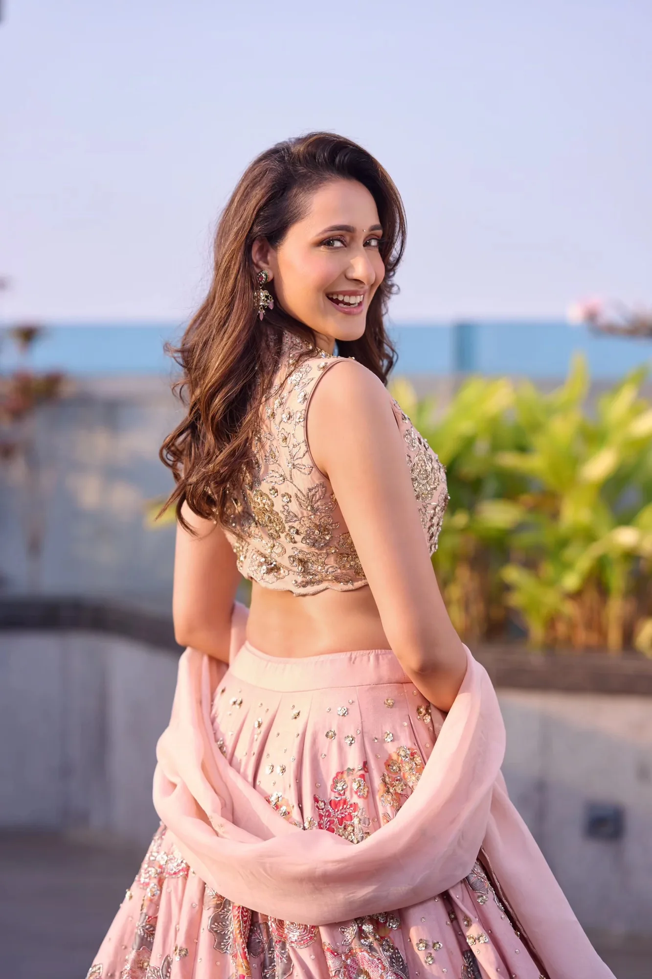 Jaiswal Pragya in the Vincenza Lehenga Set by Paulmi And Harsh in baby pink, view 3