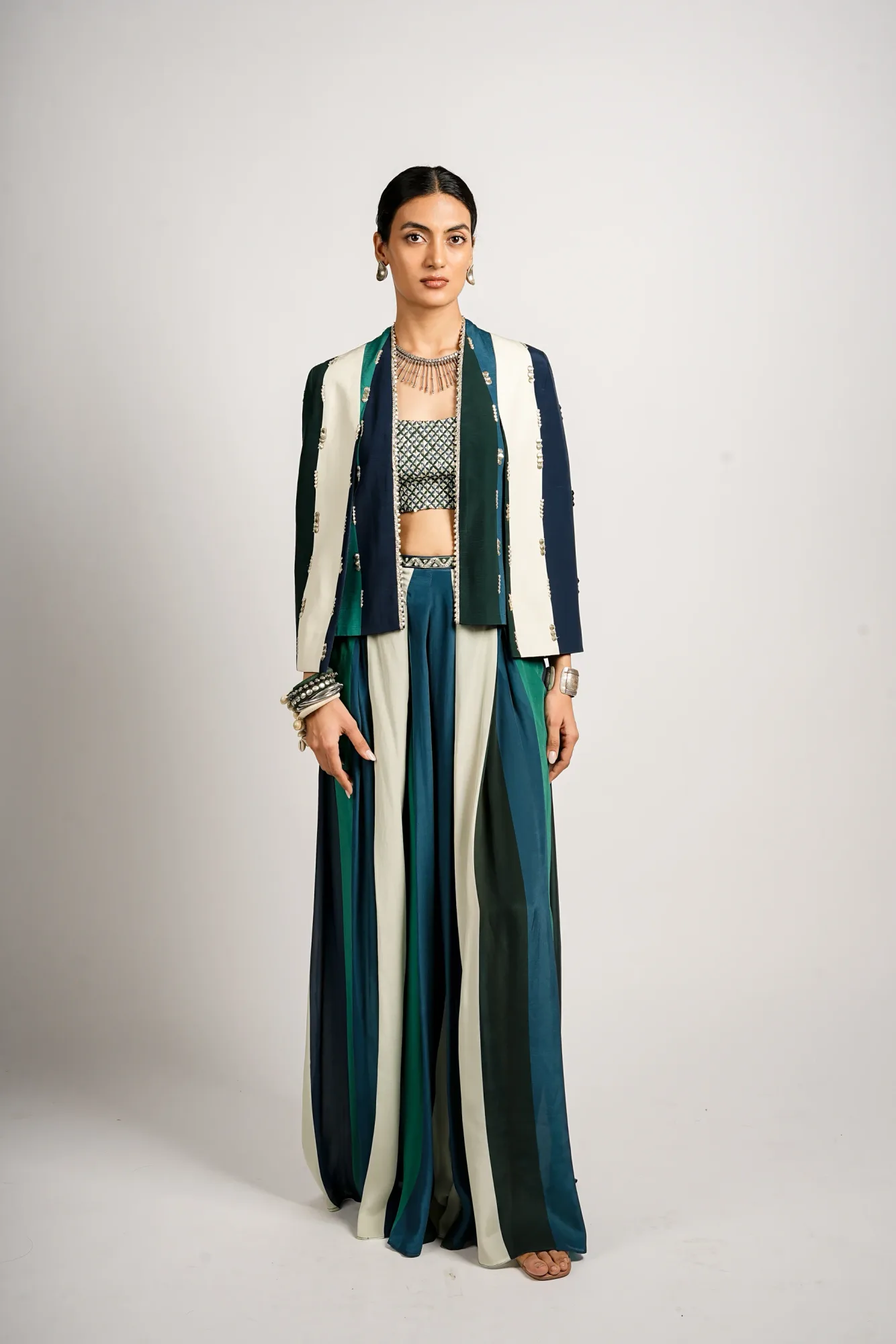 Hana Cape Jacket with Pleated Pants and Bustier by SVA