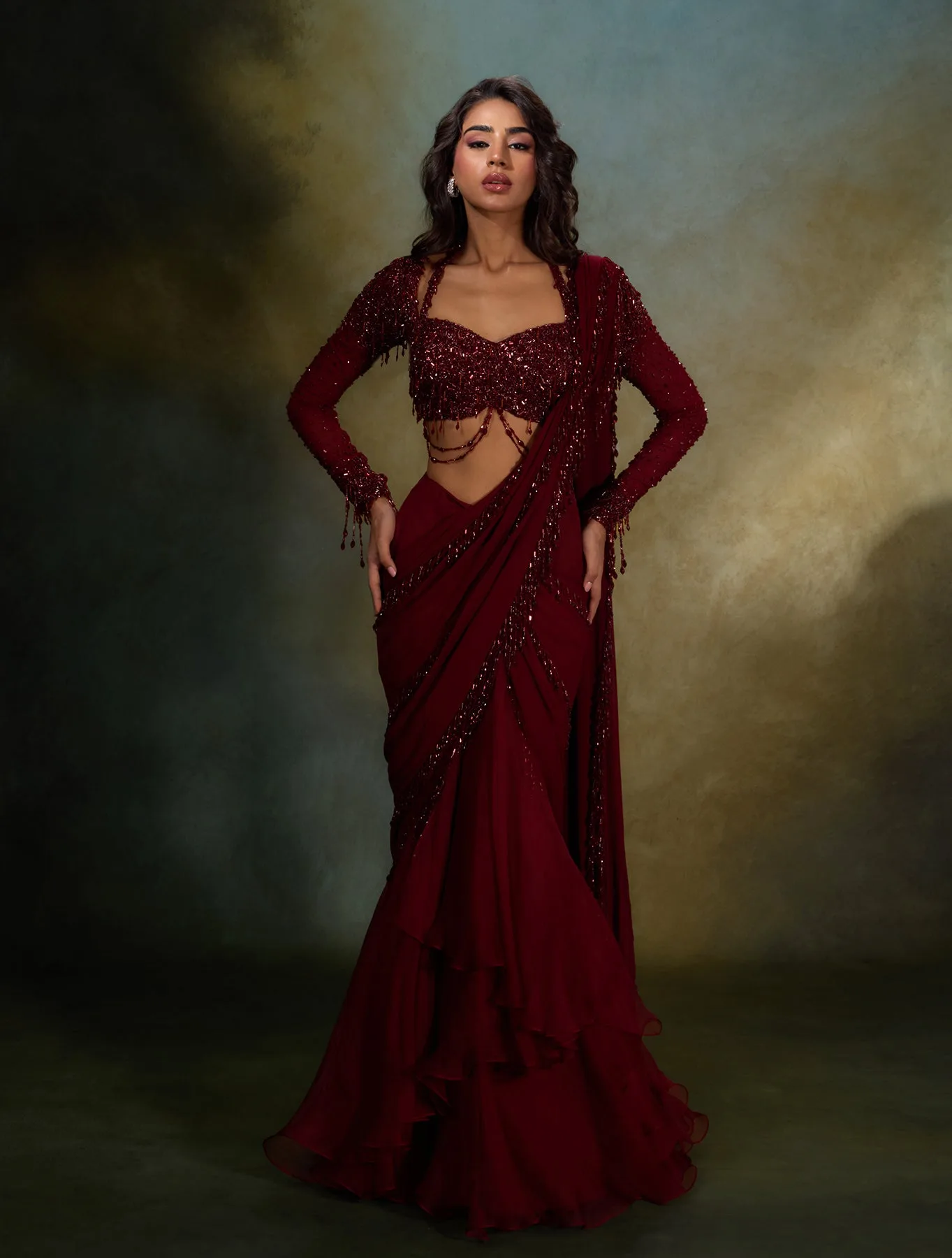 Blair by Shloka Khialani, ruby lehenga, view 3