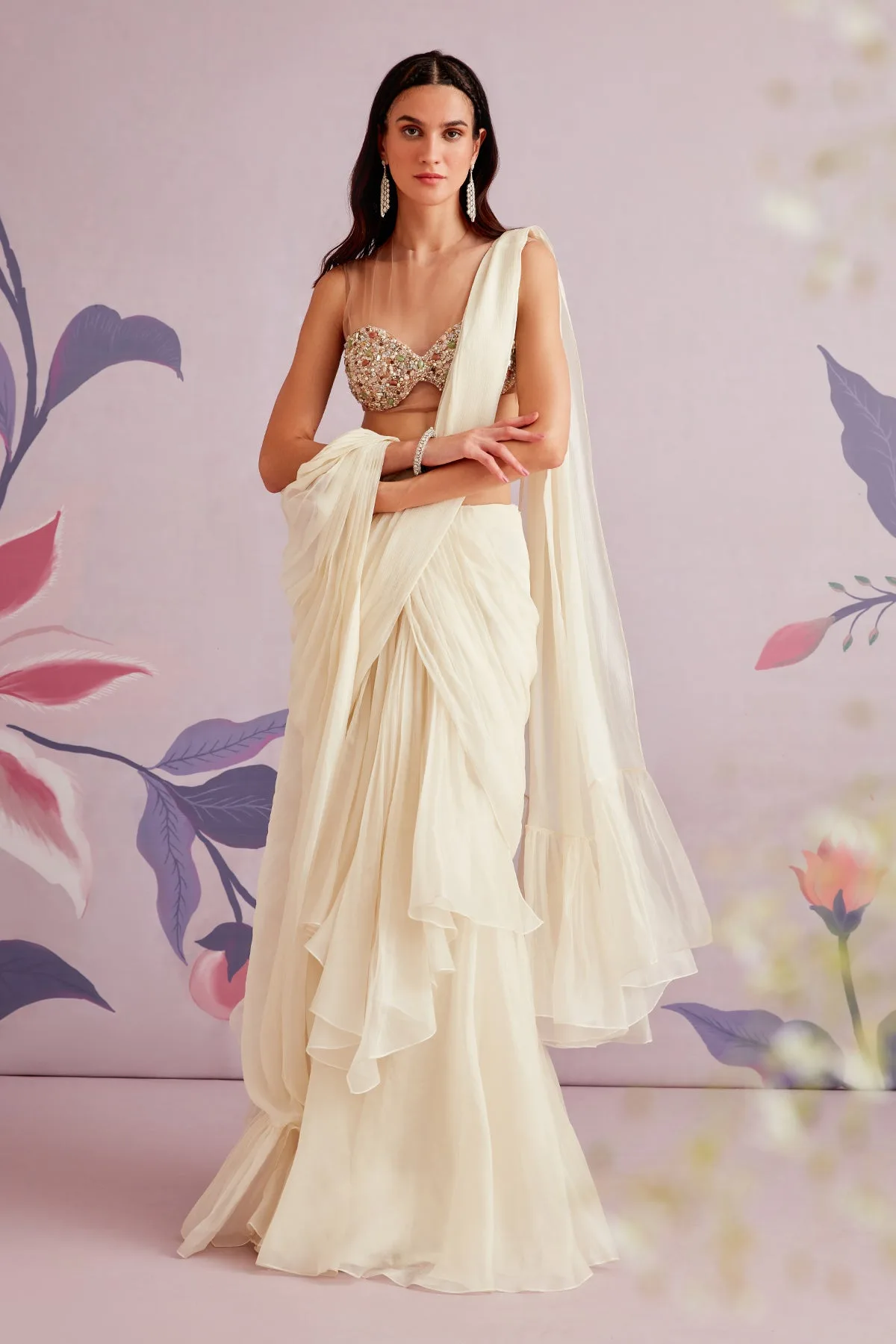 Ornella In Dirty Ivory by Ridhi Mehra, ivory sari