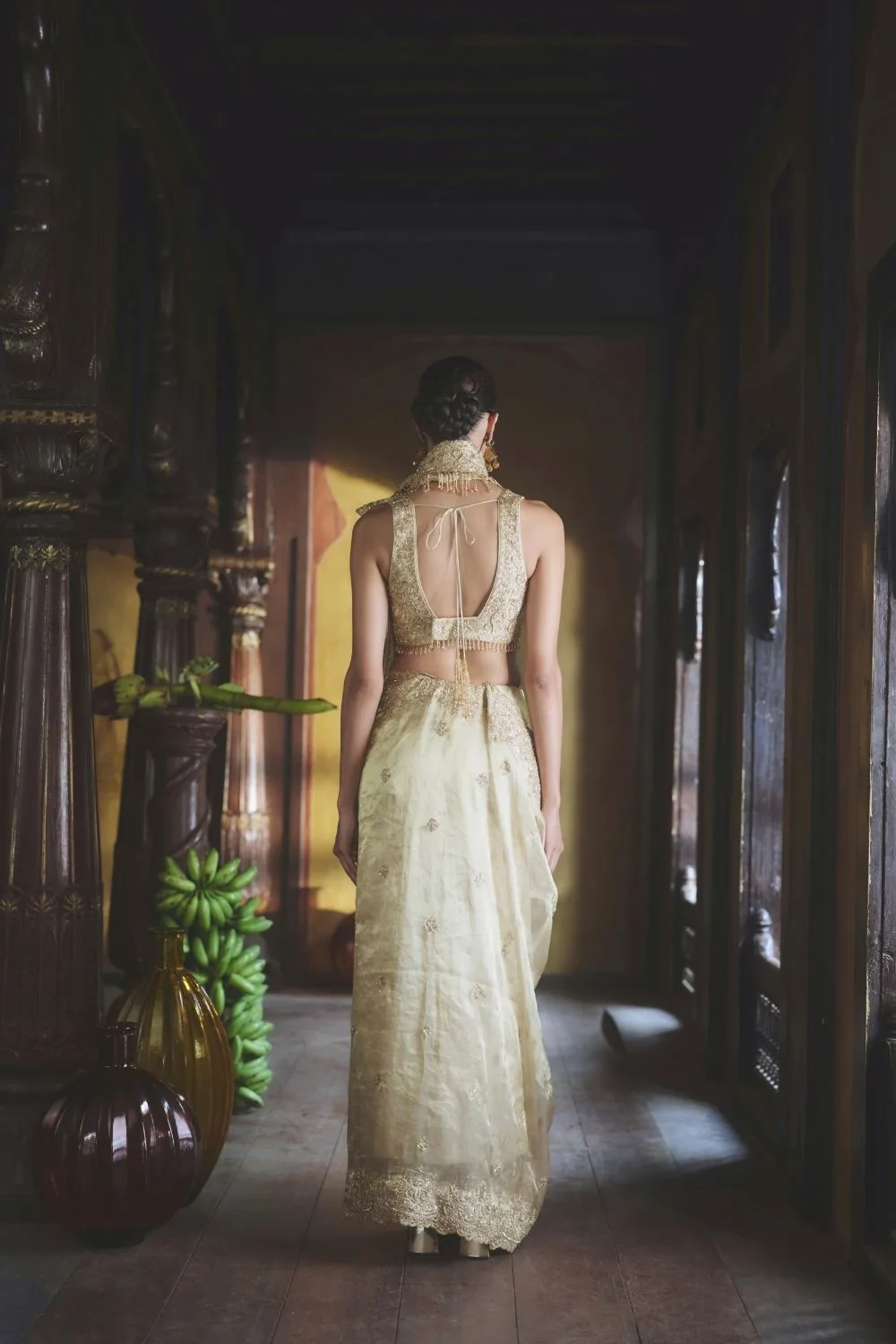 Tara Saree by Jigar Mali in gold, view 4