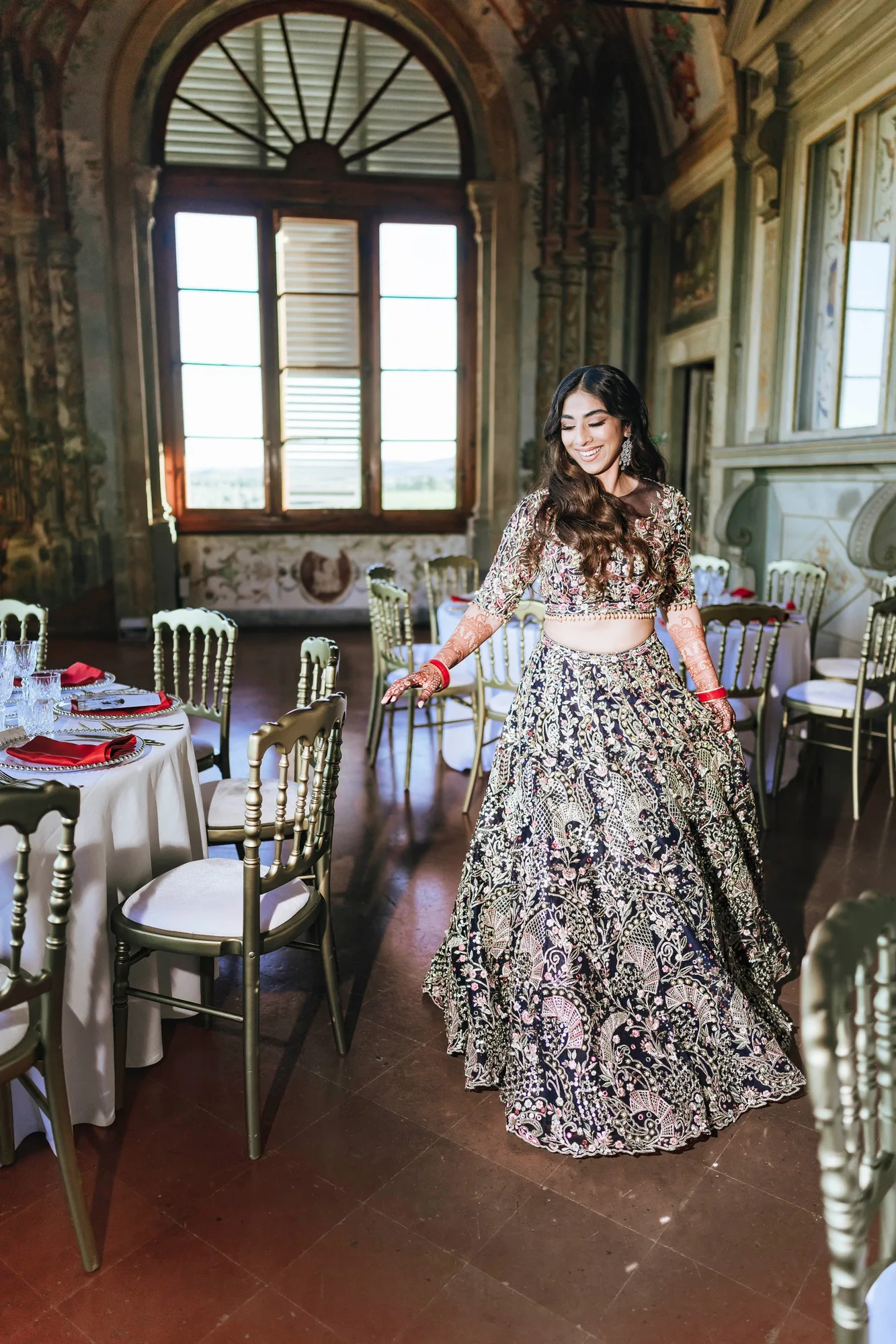 Avleen Kaur in Our Capsule Navy Blue Tulle Embroidered Lehenga Set by Tamanna Punjabi Kapoor