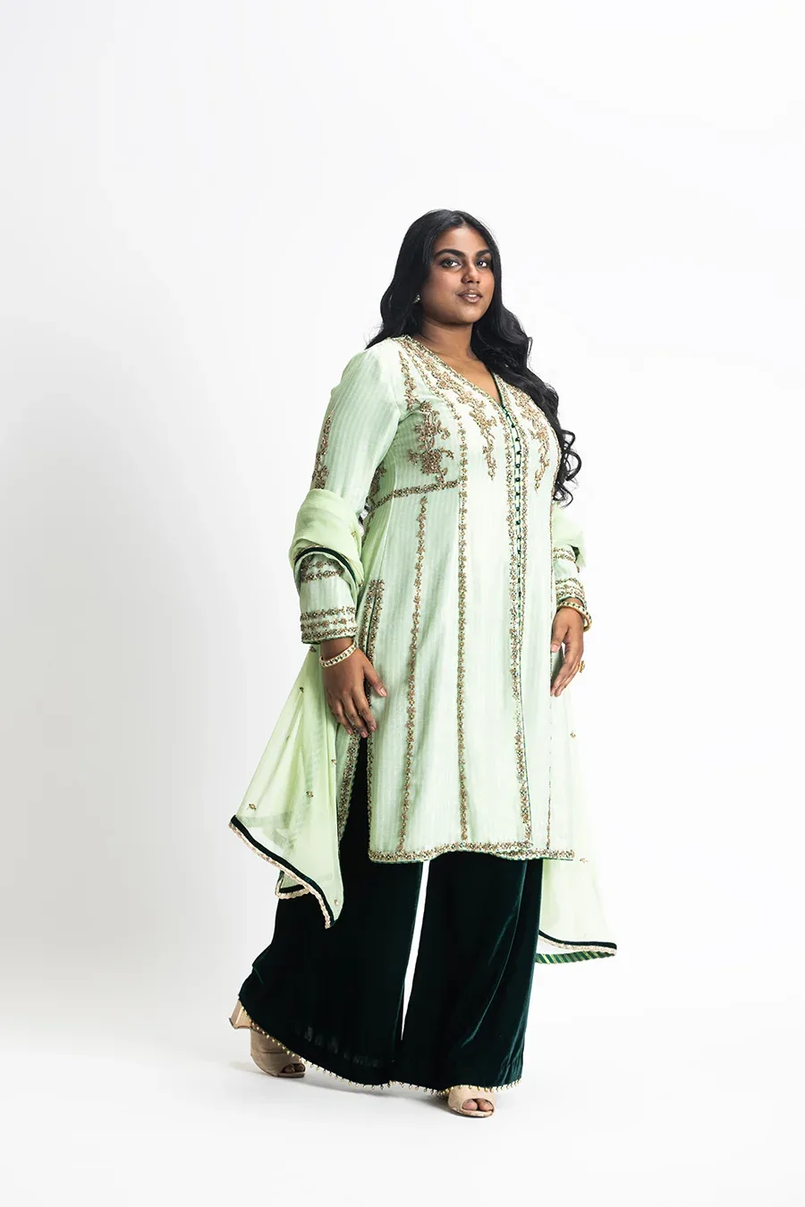 Ghiya Green Shirt Palazo Set by Nitika Gujral
