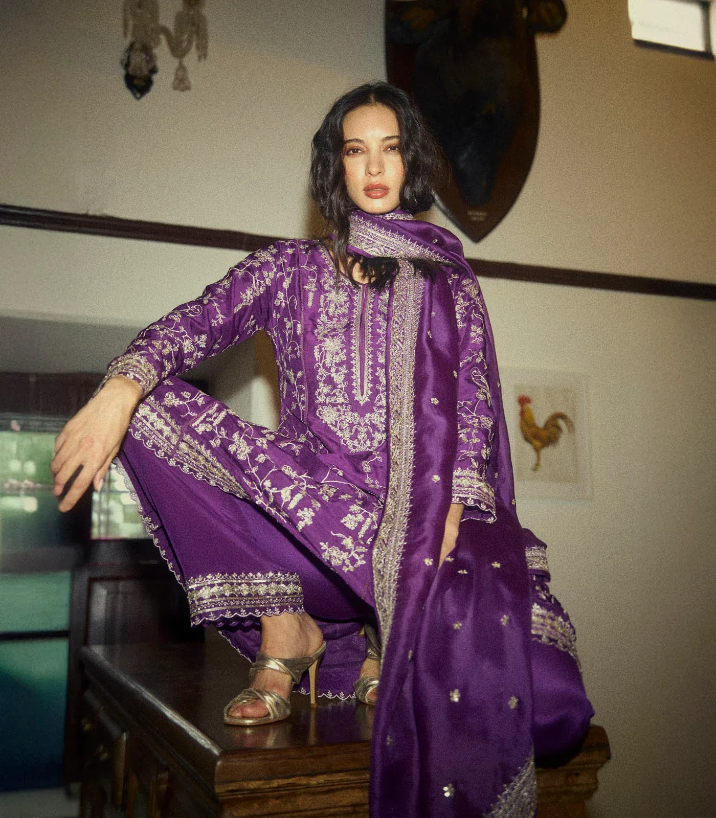 Aari Parrot a Line Kurta Set by Anushree Reddy