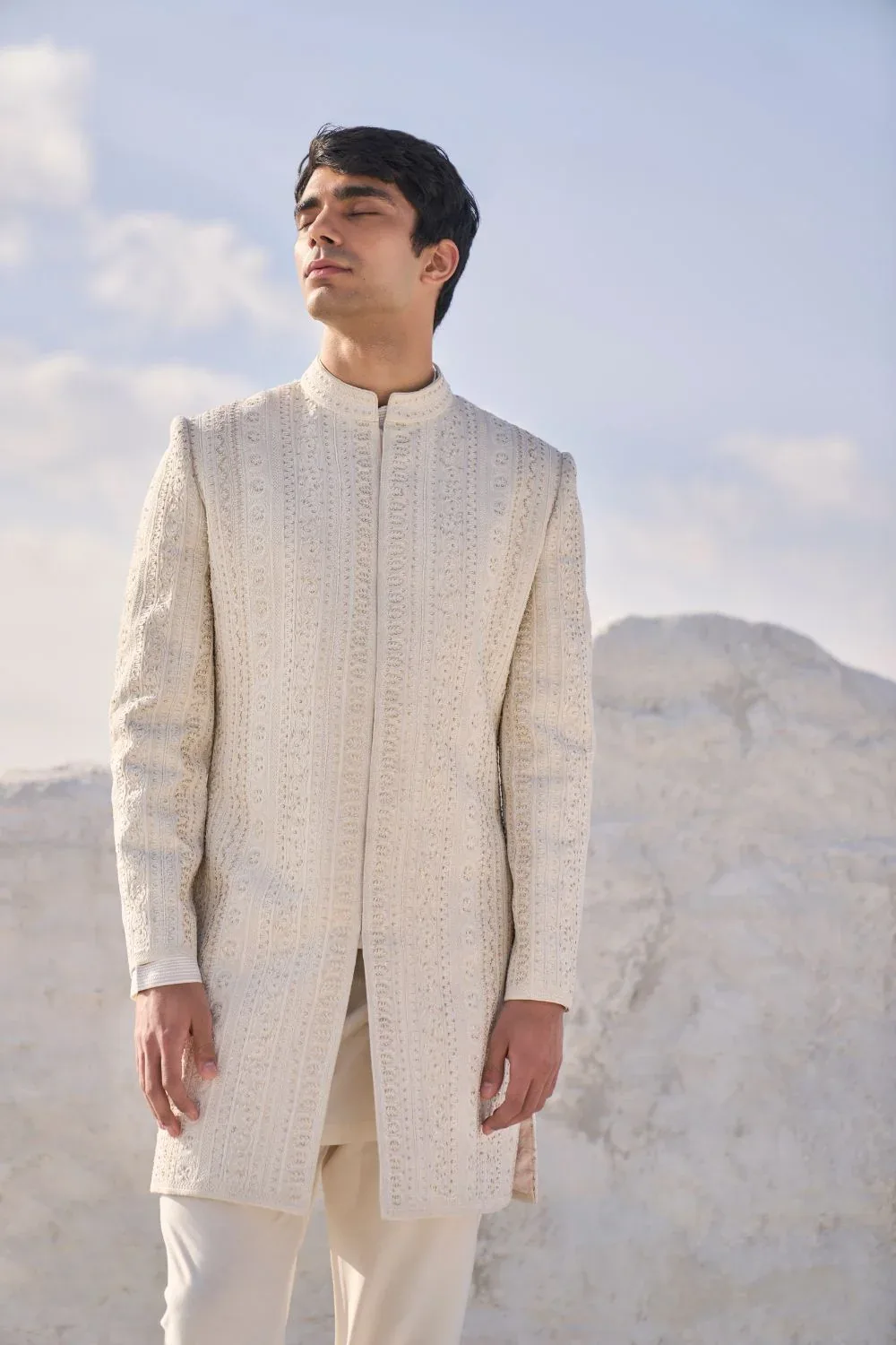 Cream Dori Sherwani Set by Seema Gujral