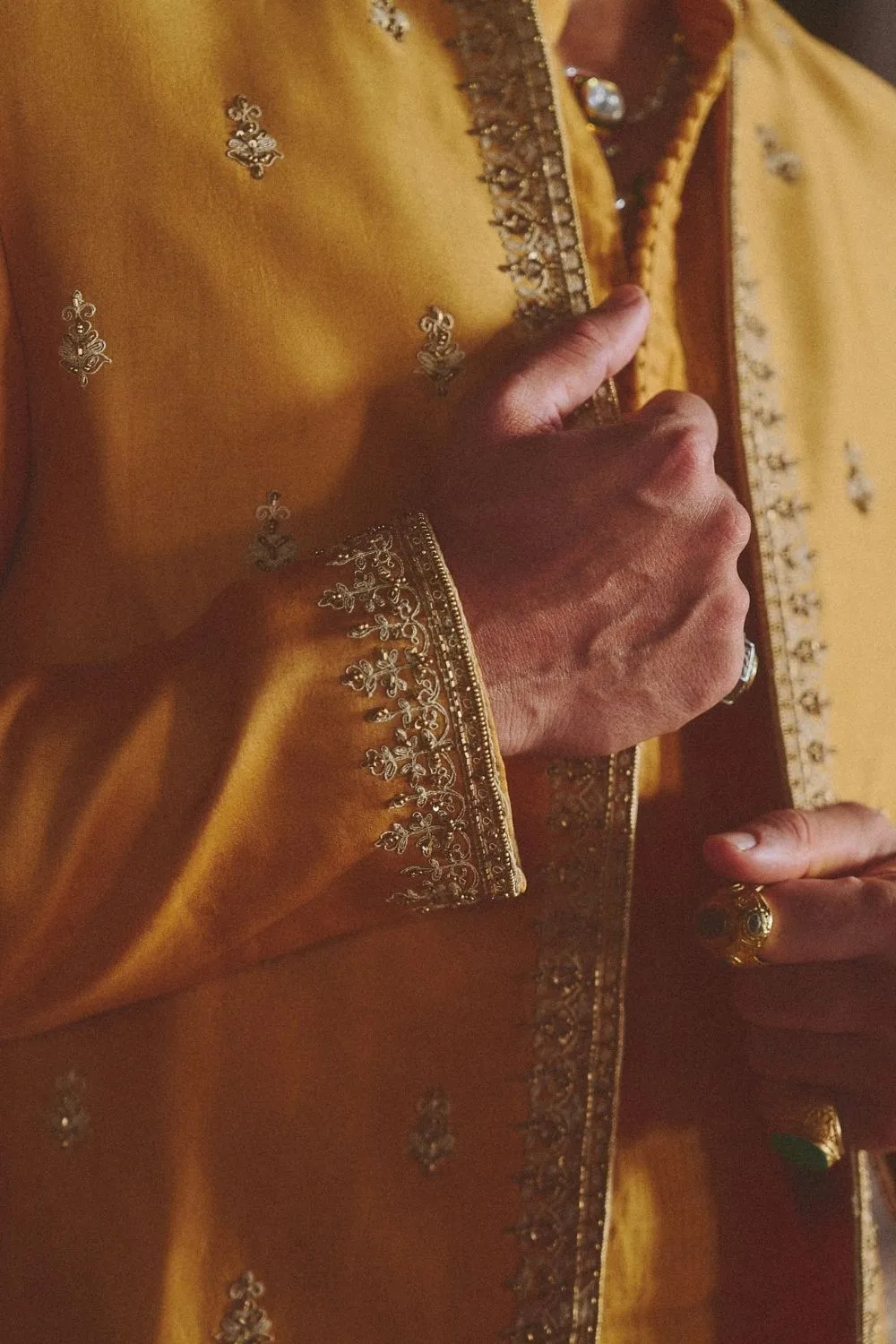 Samidha Jacket Set by Jigar Mali in mustard, view 4