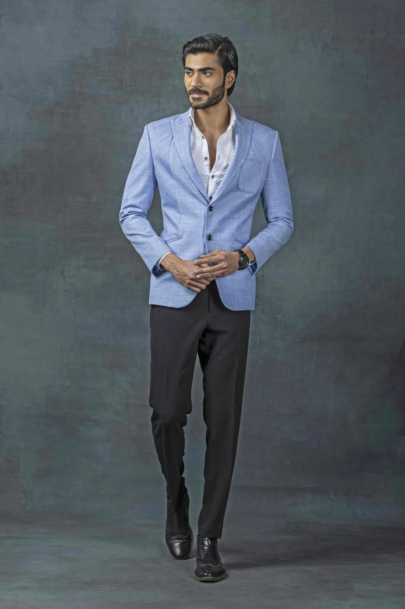 Blue Check Blazer With Patch Pocket by Sarab Khanijou