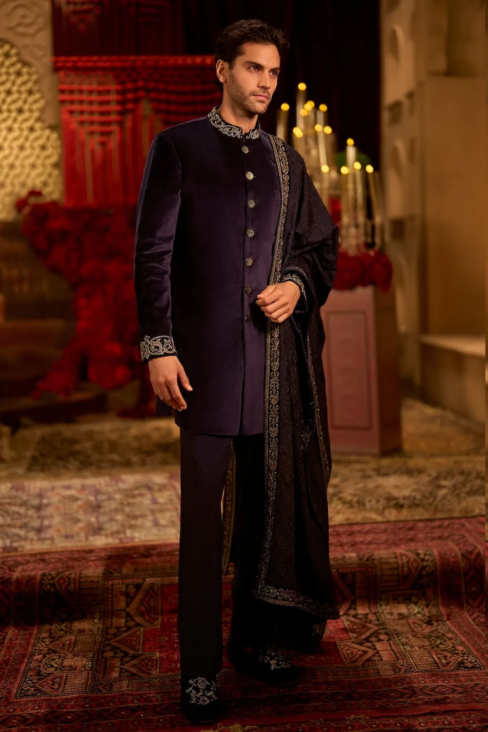 Navy Sherwani Set by Seema Gujral