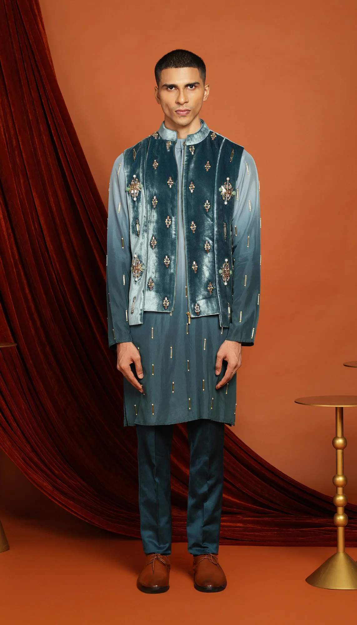 Noah Blue Vest Jacket Set by Papa Don't Preach