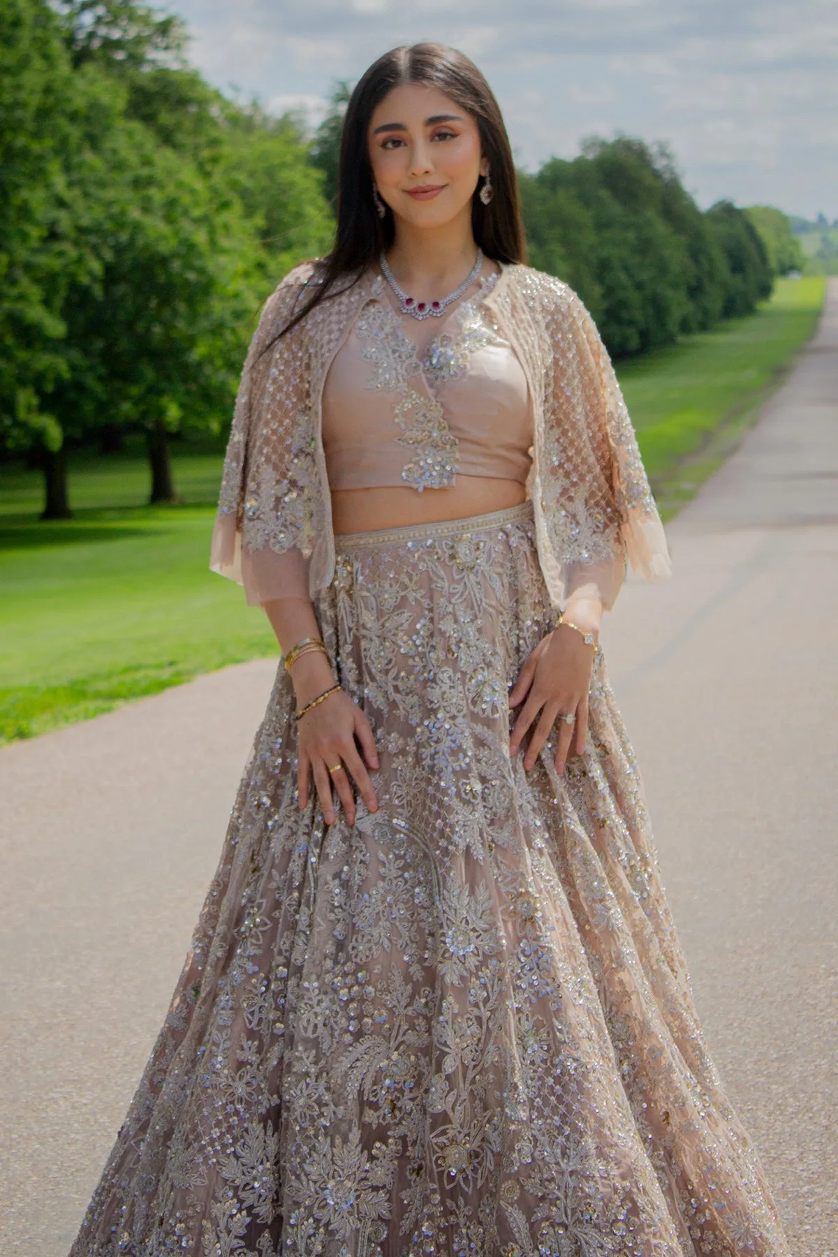 Pavan Virdi In Jhumka Lehenga Set by Ridhi Mehra in champagne