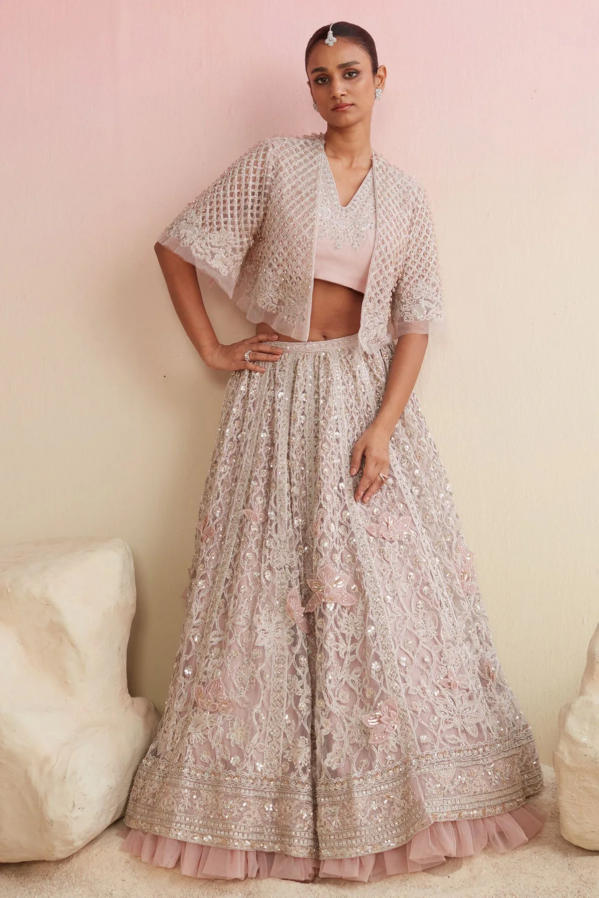 Heer In Dusky Pink by Ridhi Mehra, pink lehenga