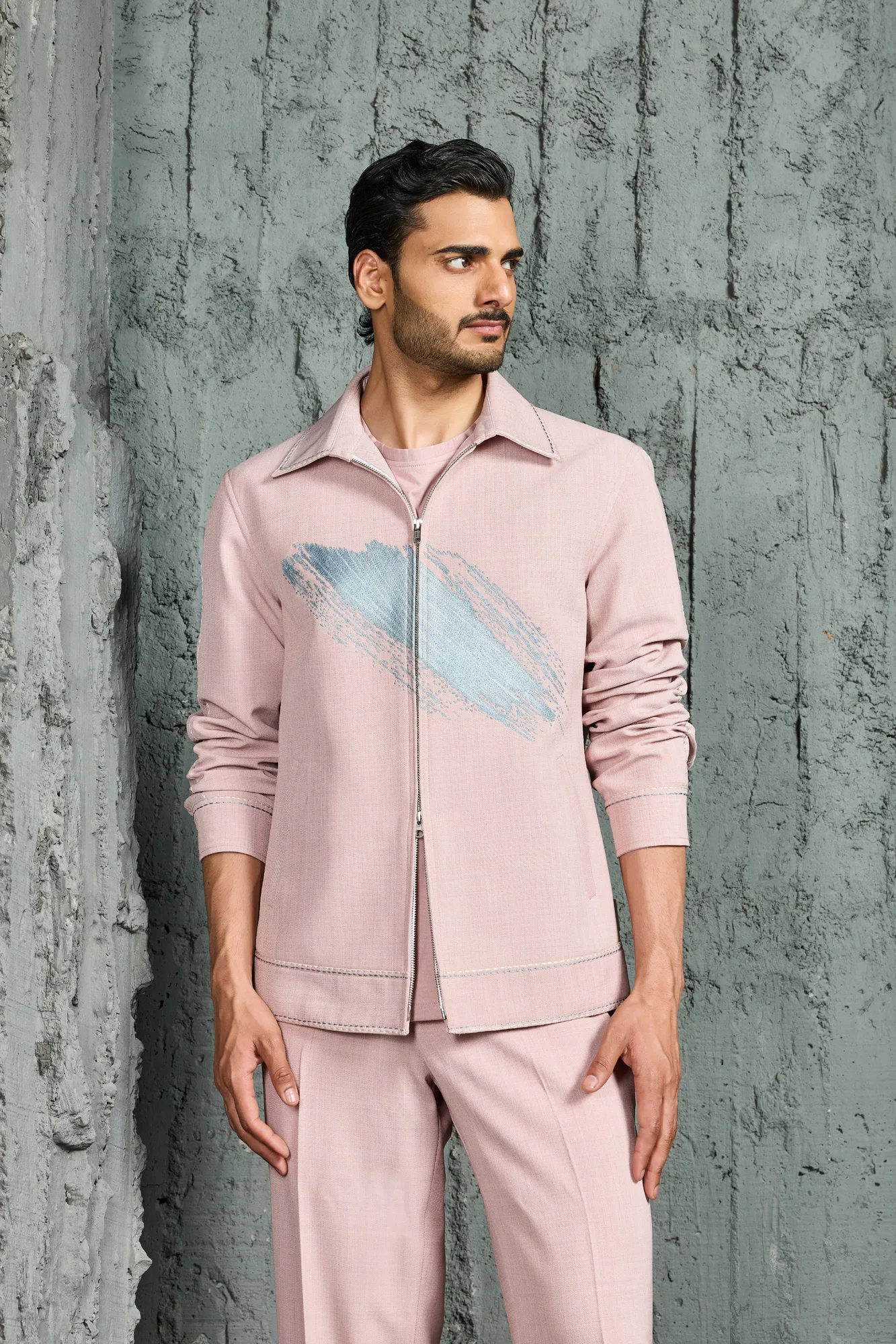 Bubblegum Pink Paint Strokes Shacket Set by Sarab Khanijou