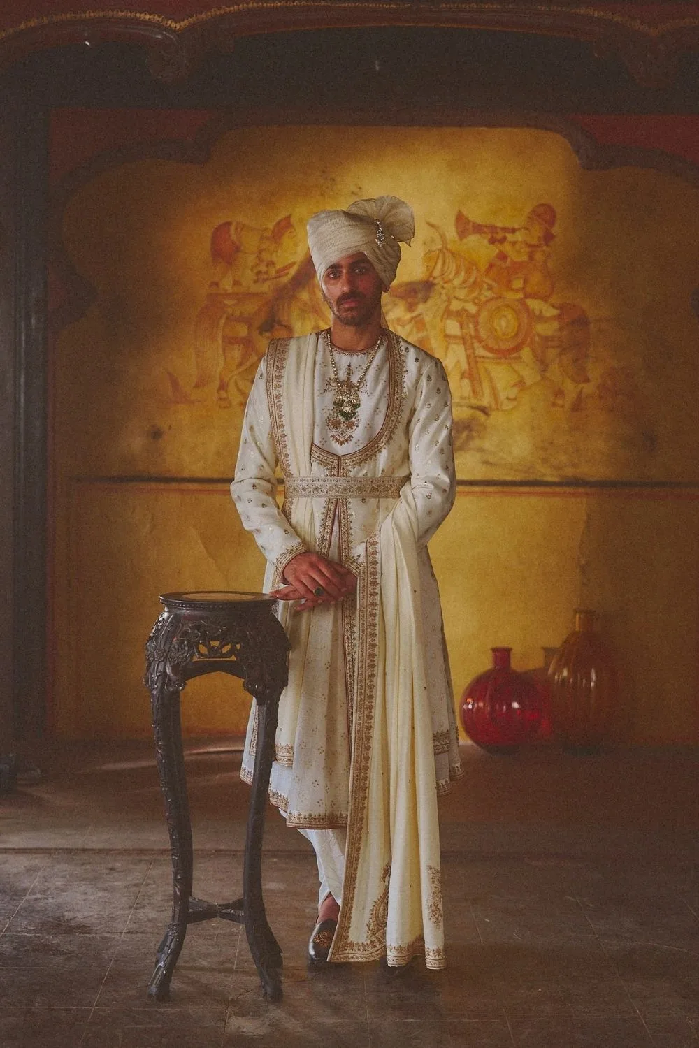Havish Angrakha by Jigar Mali, ivory sherwani