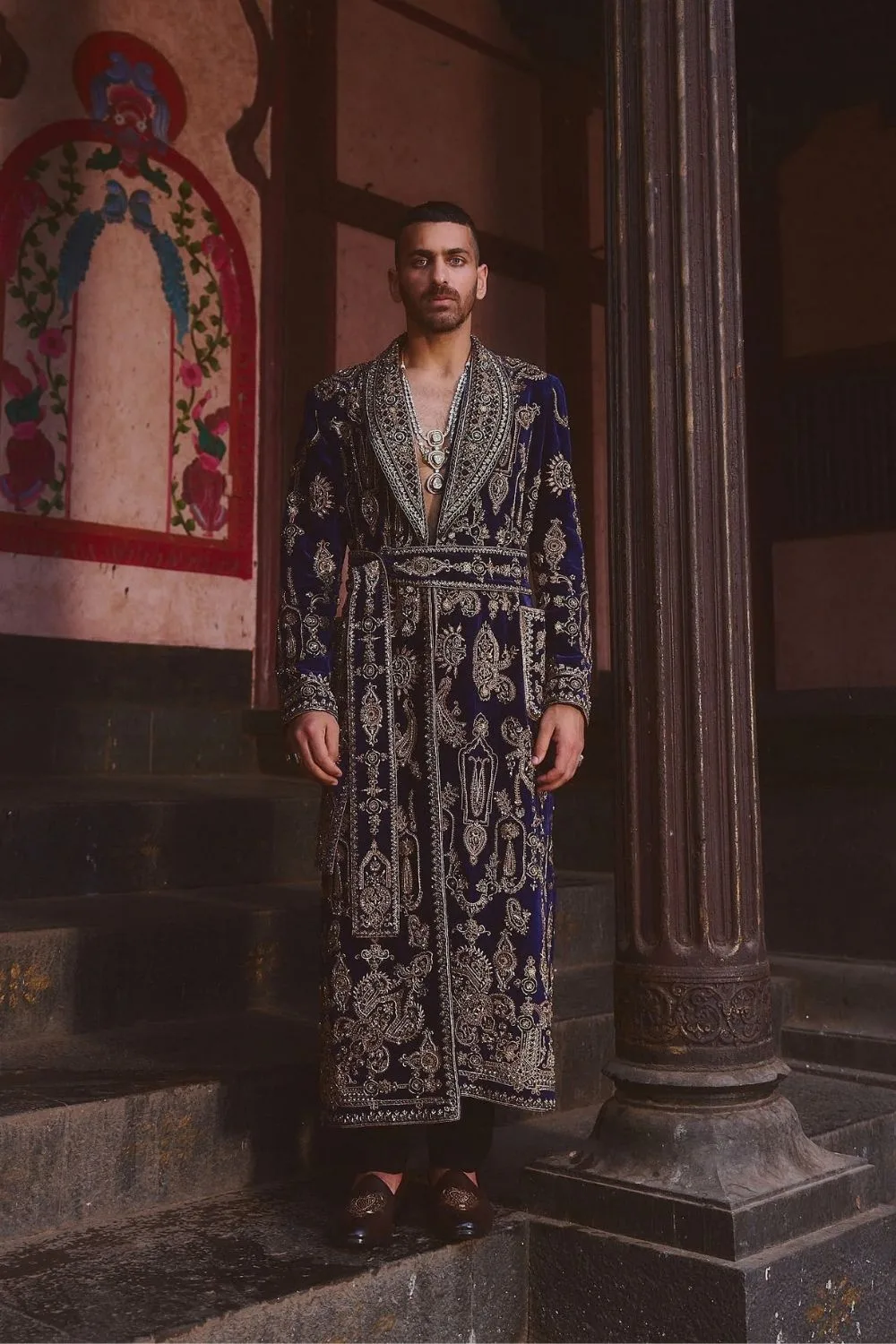 Yajat Jacket Set by Jigar Mali in navy blue