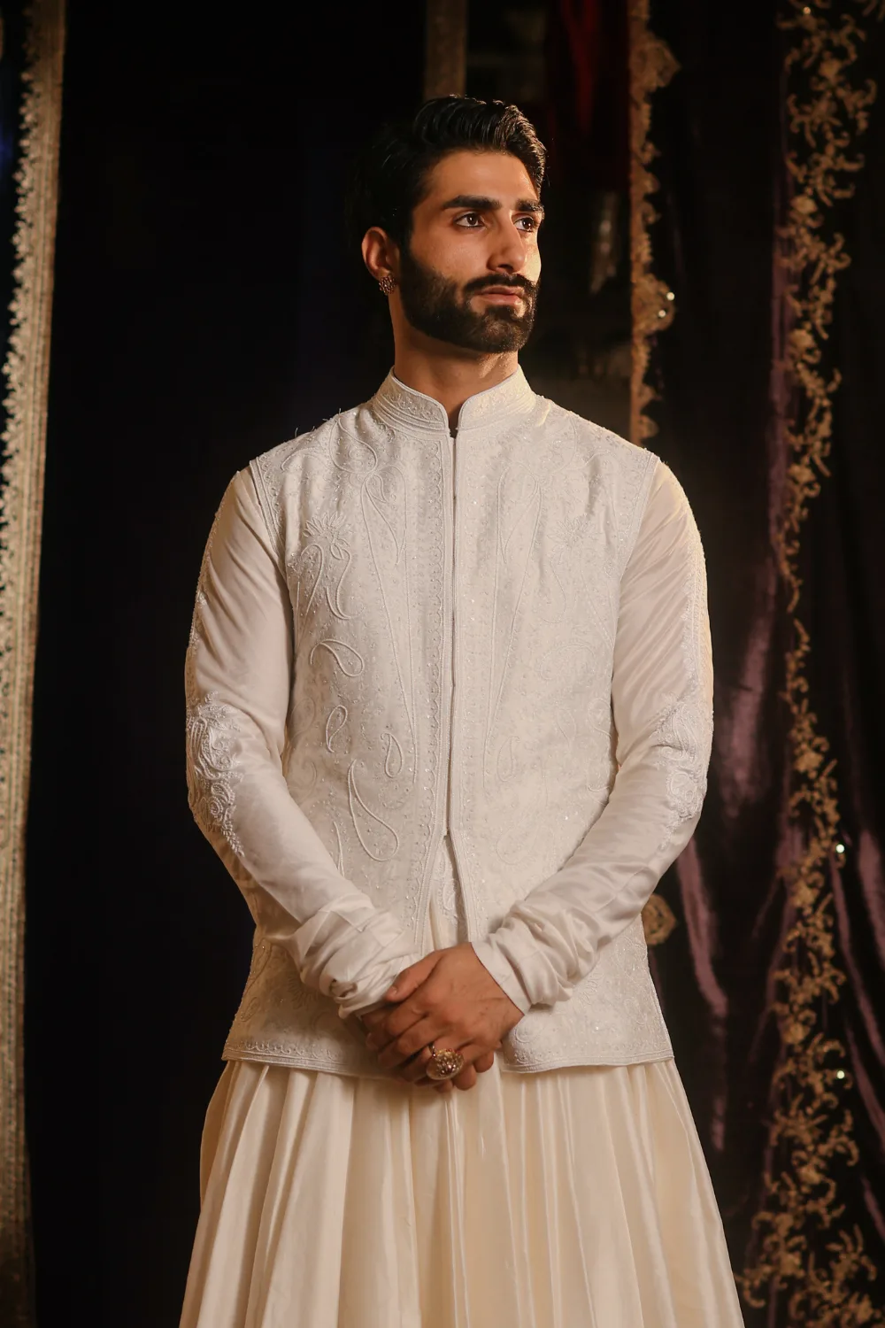 Kamal Jacket Set by Jigar Mali in ivory, view 2