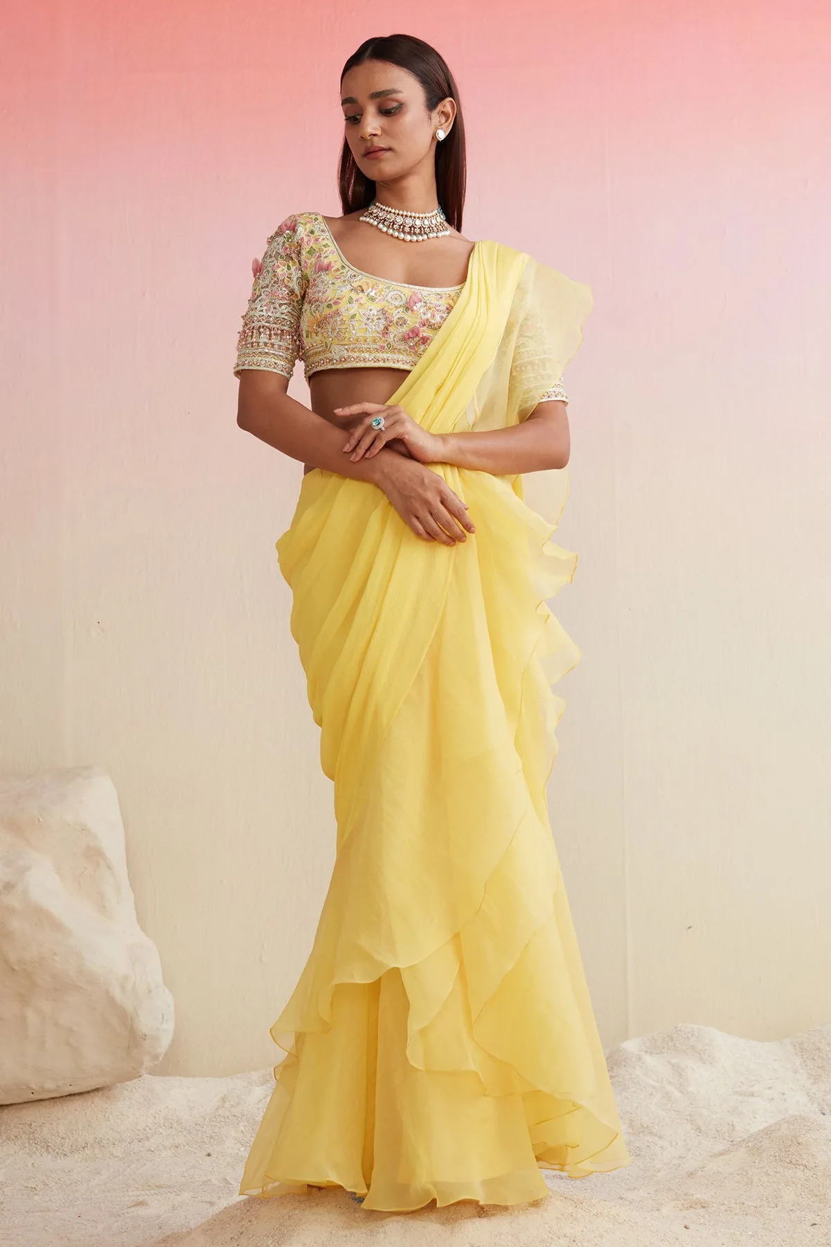Bashnin by Ridhi Mehra, yellow sari