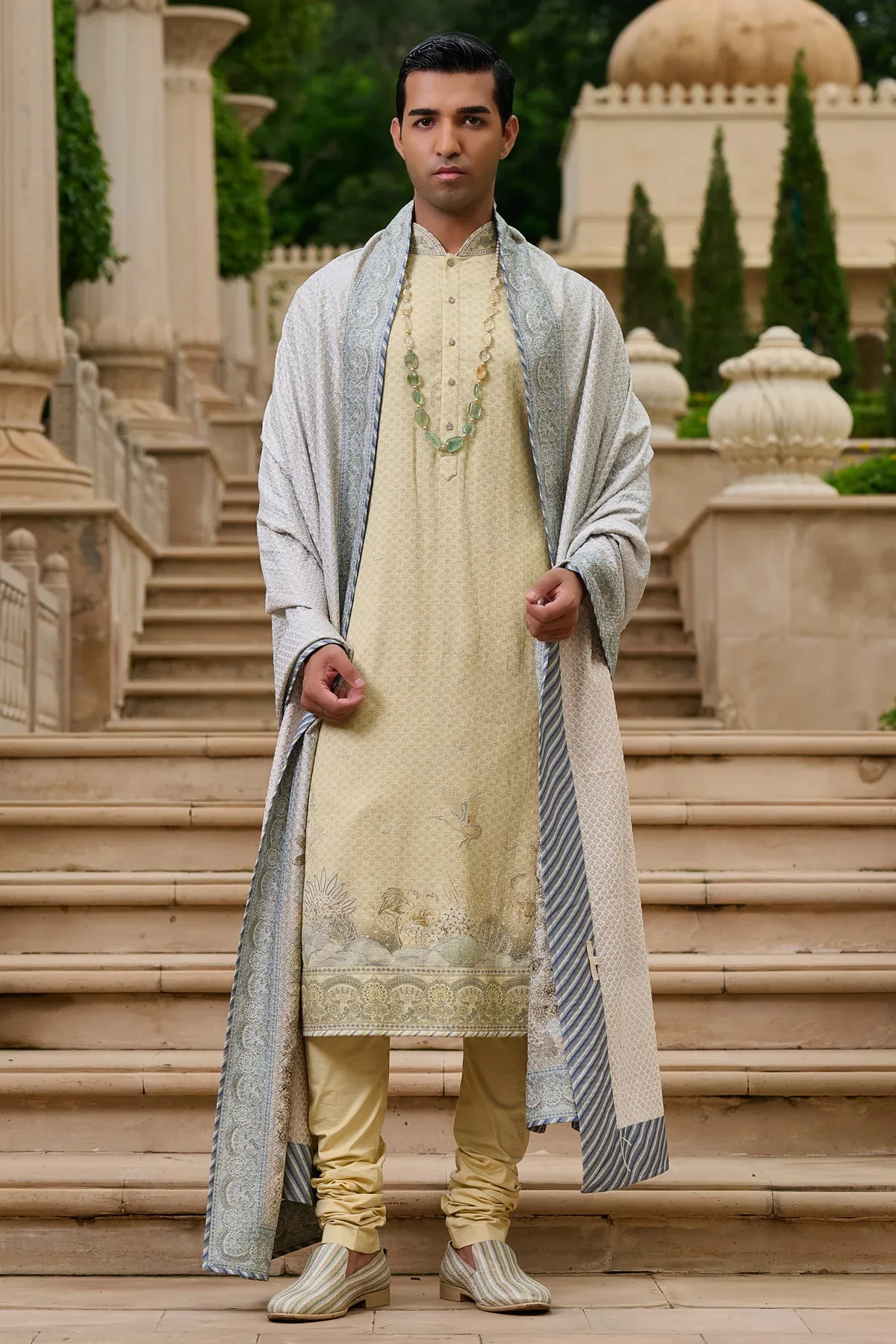 Golden Light Pichwai Printed Kurta Set by Tarun Tahiliani