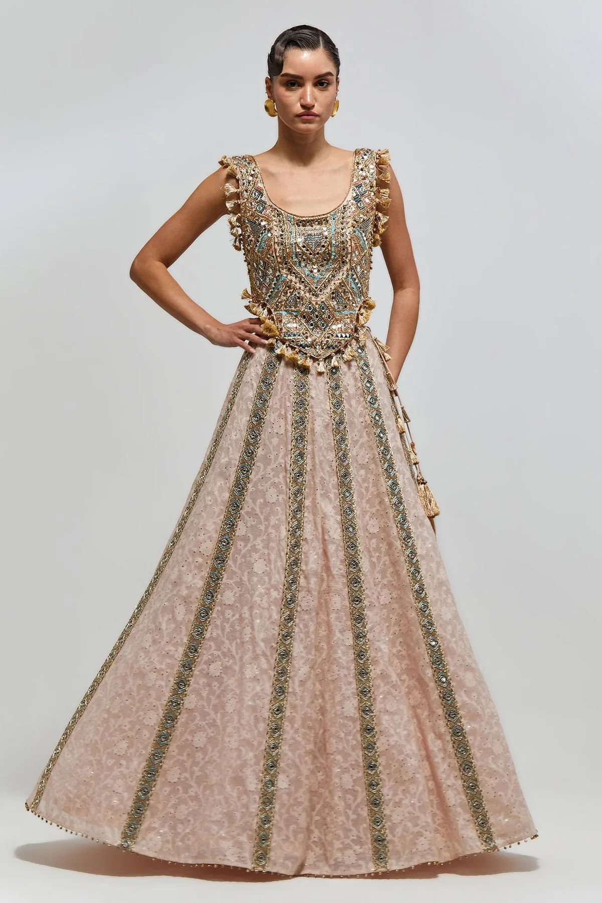 Mehrsa Blush Pink Georgette Half Back Covered Embroidered Choli and Katarwa Lehenga by Payal Singhal