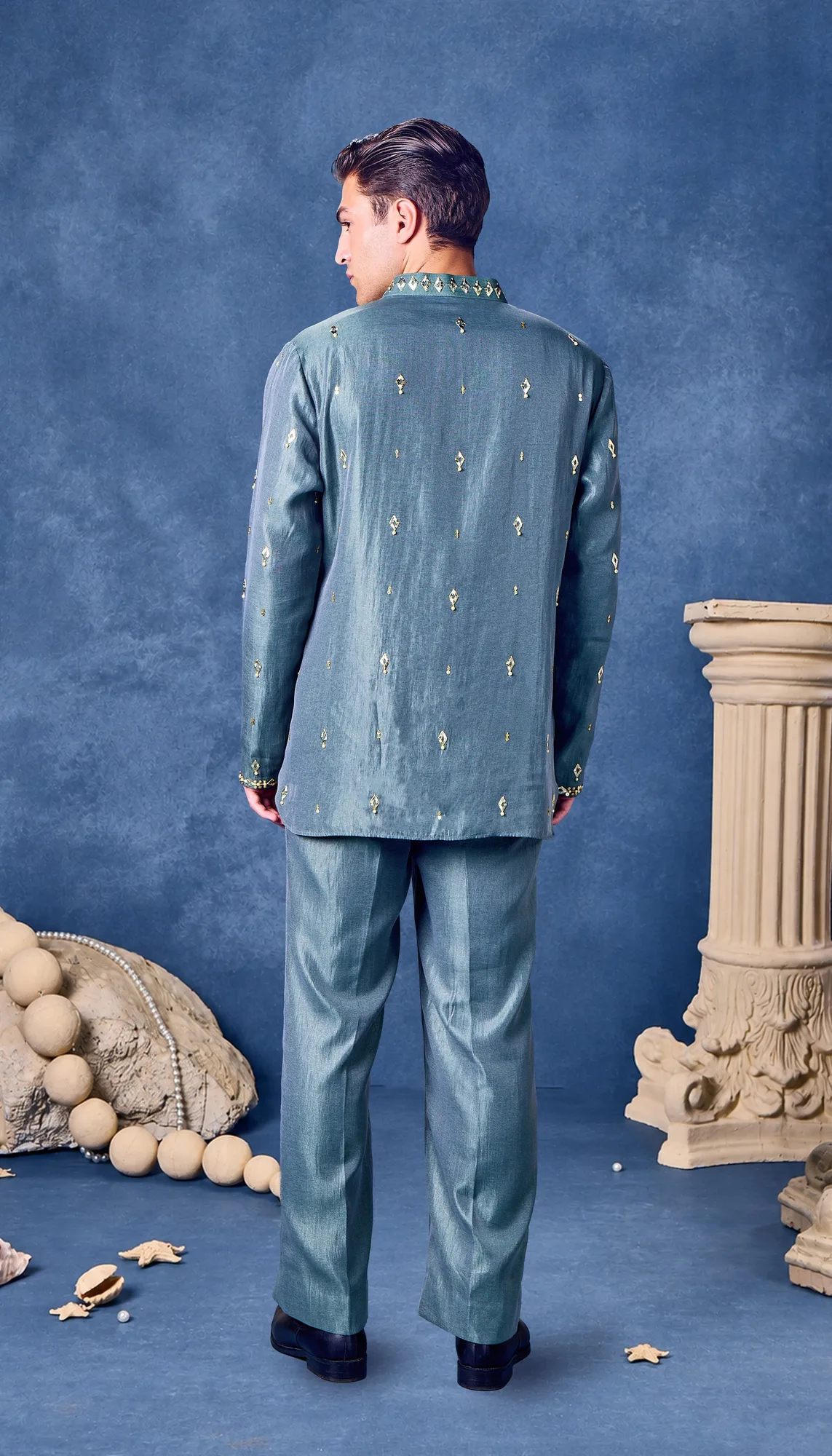 Verdigris - Kurta Set by Papa Don't Preach in green, view 3